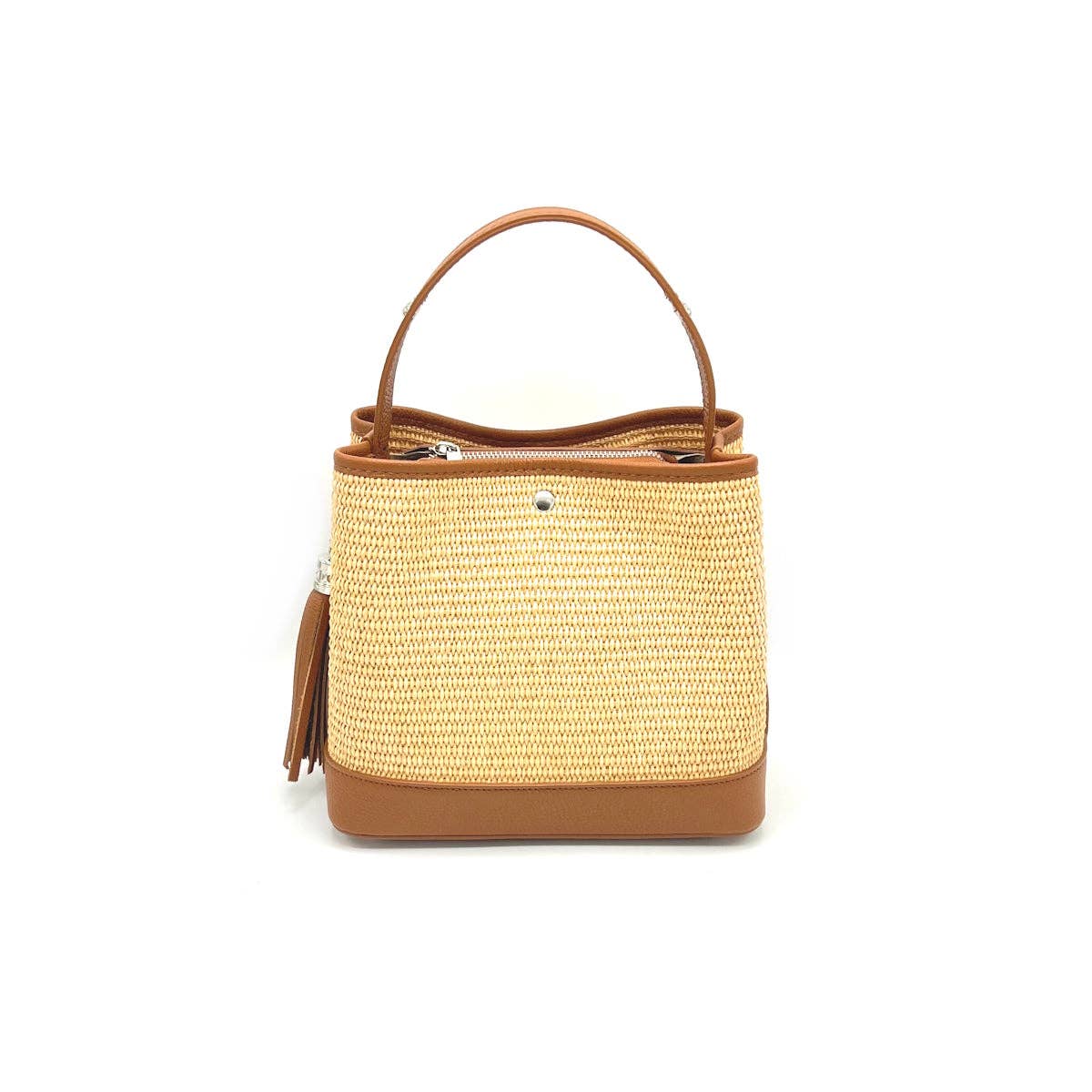 Raffia and Genuine Leather Bucket Bag | Made in Italy