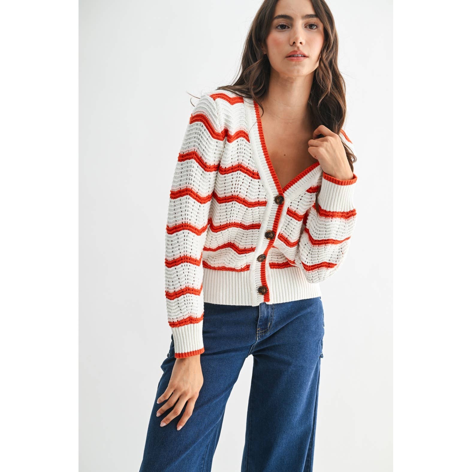 Rusti | 100% Cotton Stripe Knit Cardigan