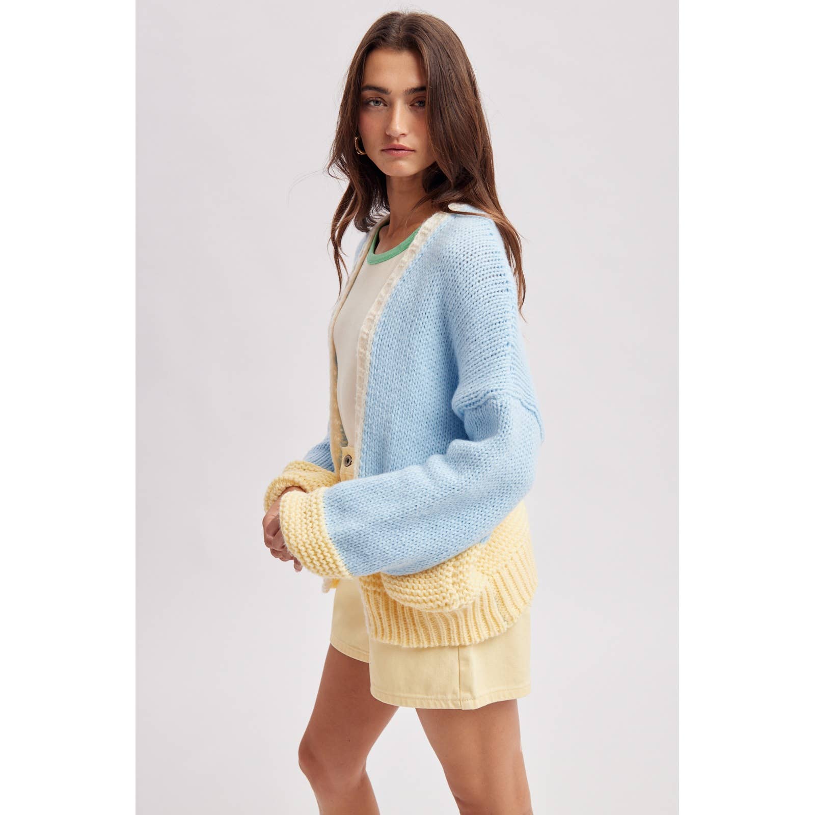 Sky | Colorblock Chunky Knit Cardigan