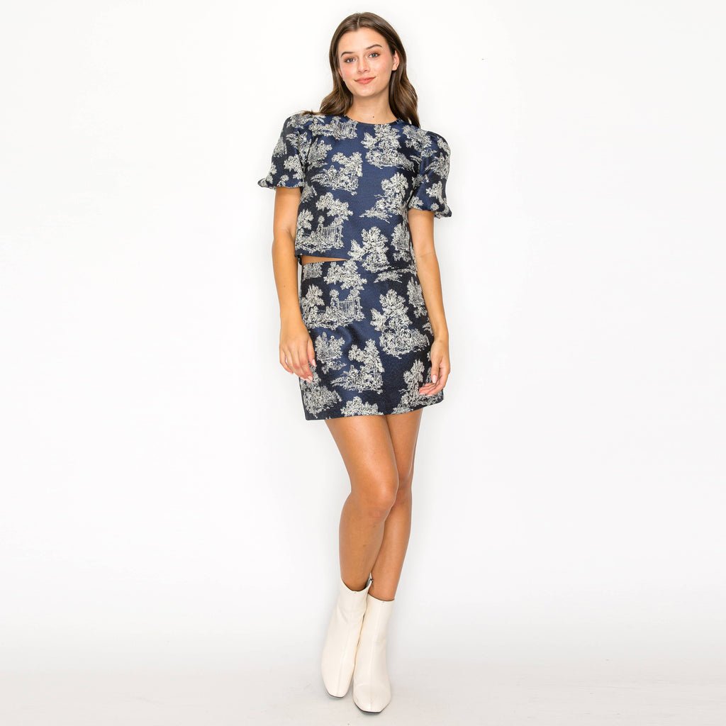 Tilly | Toile Jacquard Pattern Mini Skirt