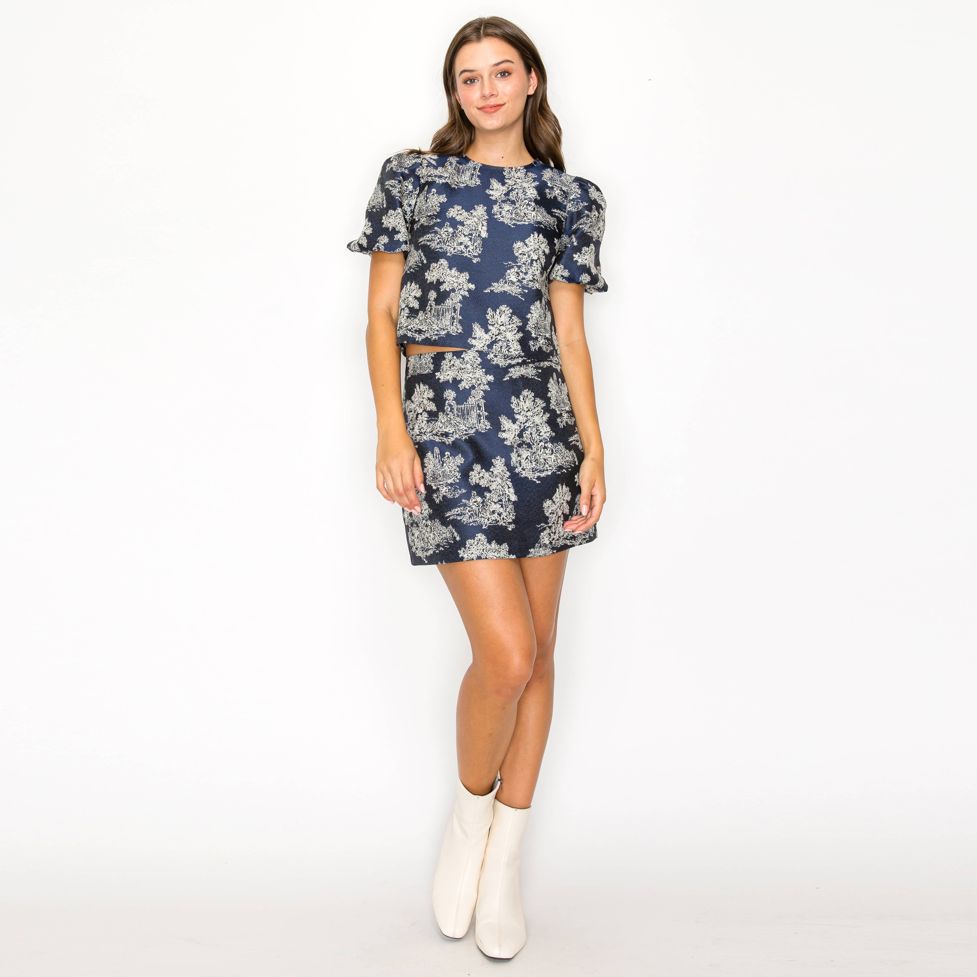 Tilly | Toile Jacquard Pattern Mini Skirt