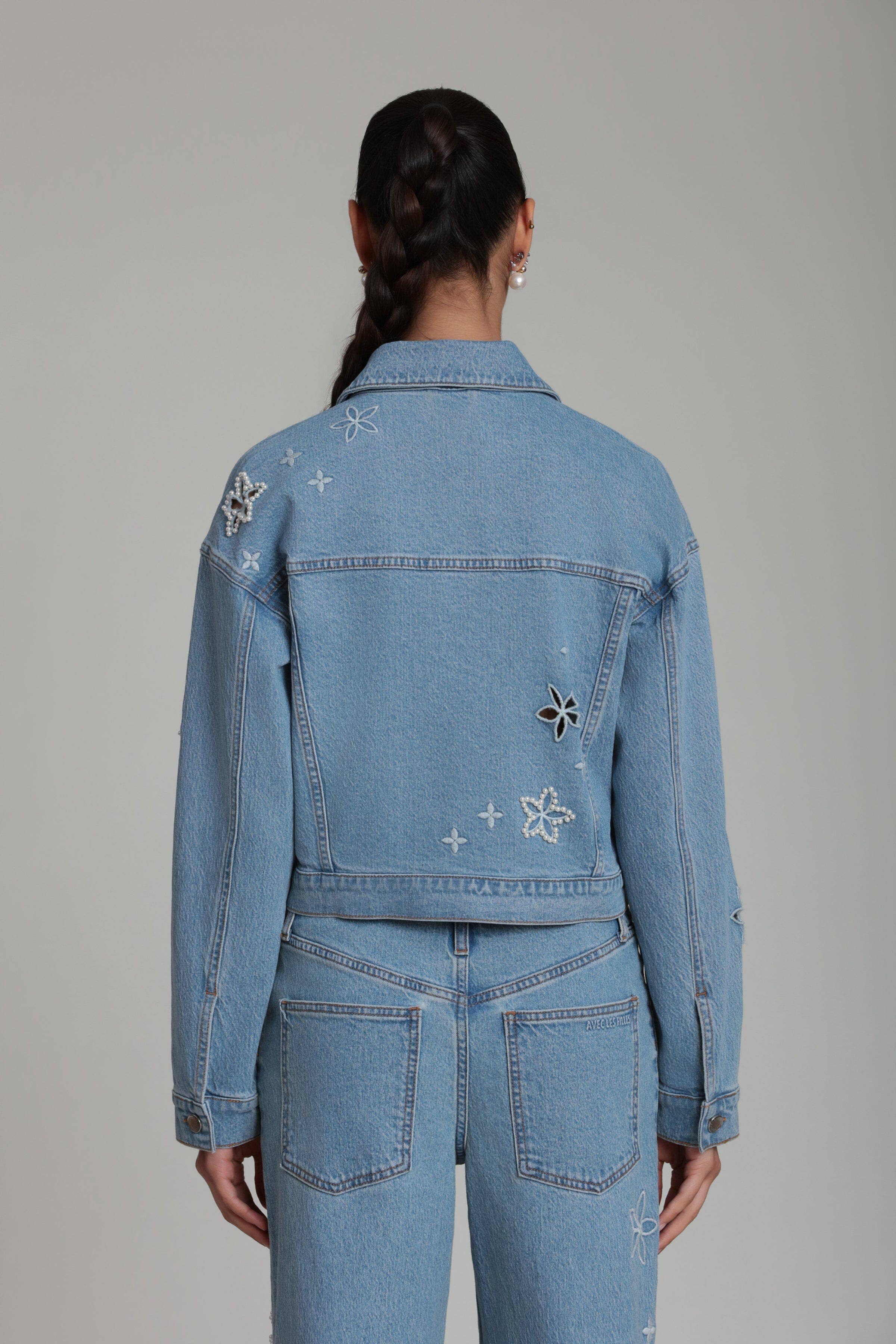 Pearl Fleur | Embellished Stretch Denim Jacket