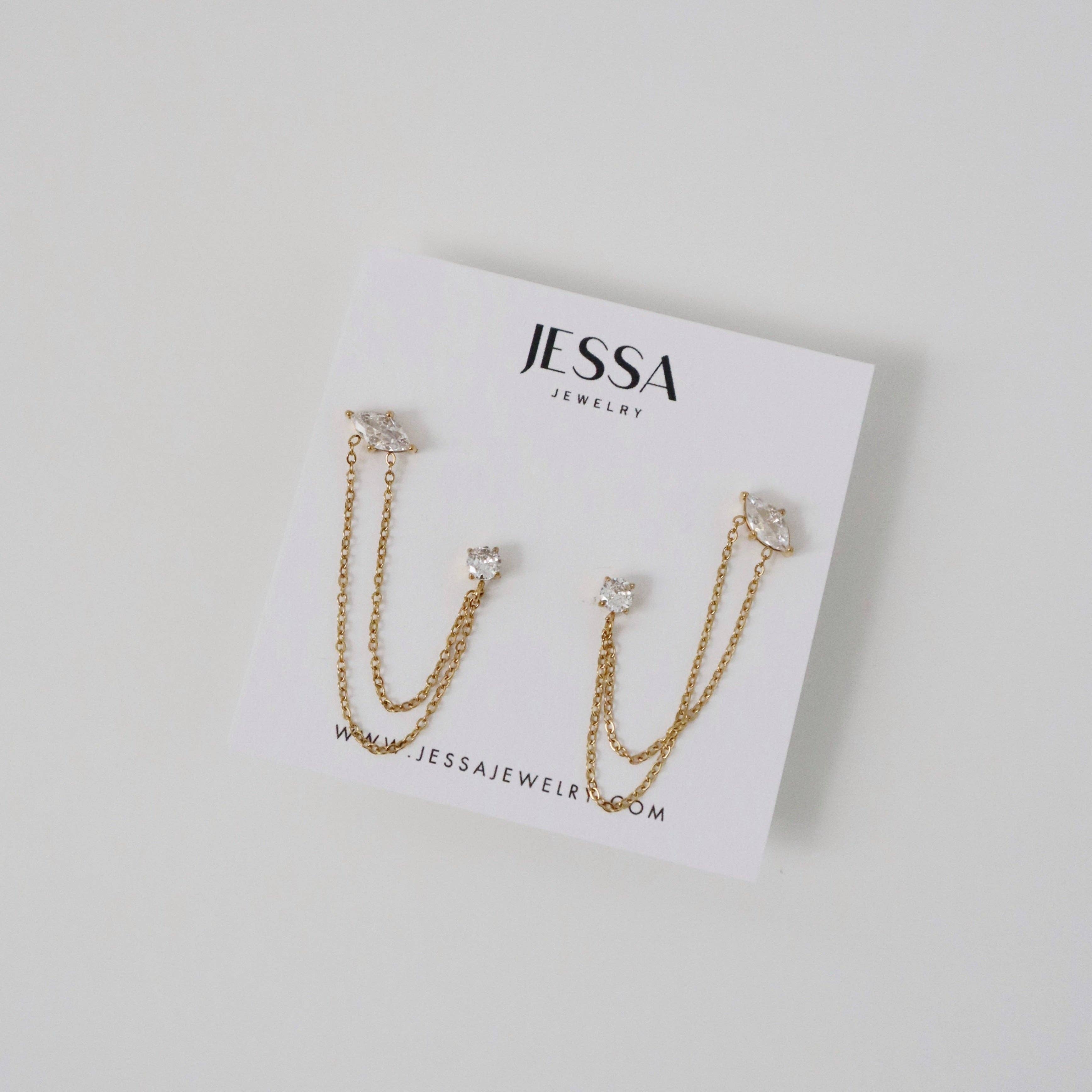 Ryann Double Chain Studs | Double Piercing Connector Earrings