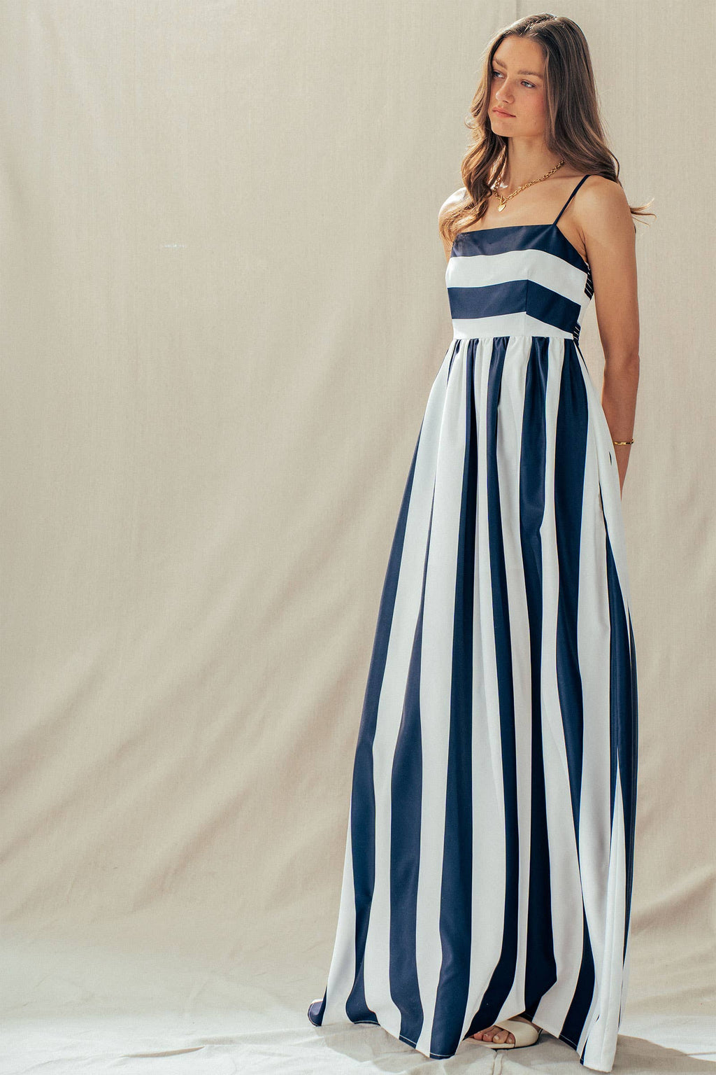 Wells | Vertical Stripe Smocked Back Maxi Dress