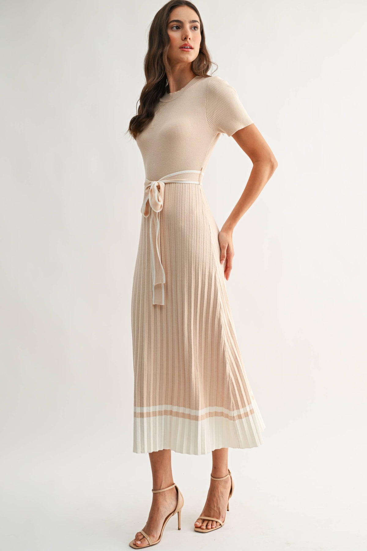 Margaret |  Ribbed Knit Midi Sweater Dress with Belt