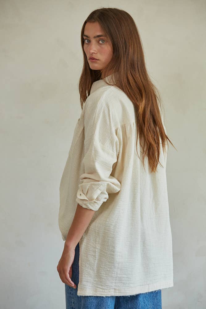 Frankie | Woven Linen Cotton Long Sleeve Collared Button Down