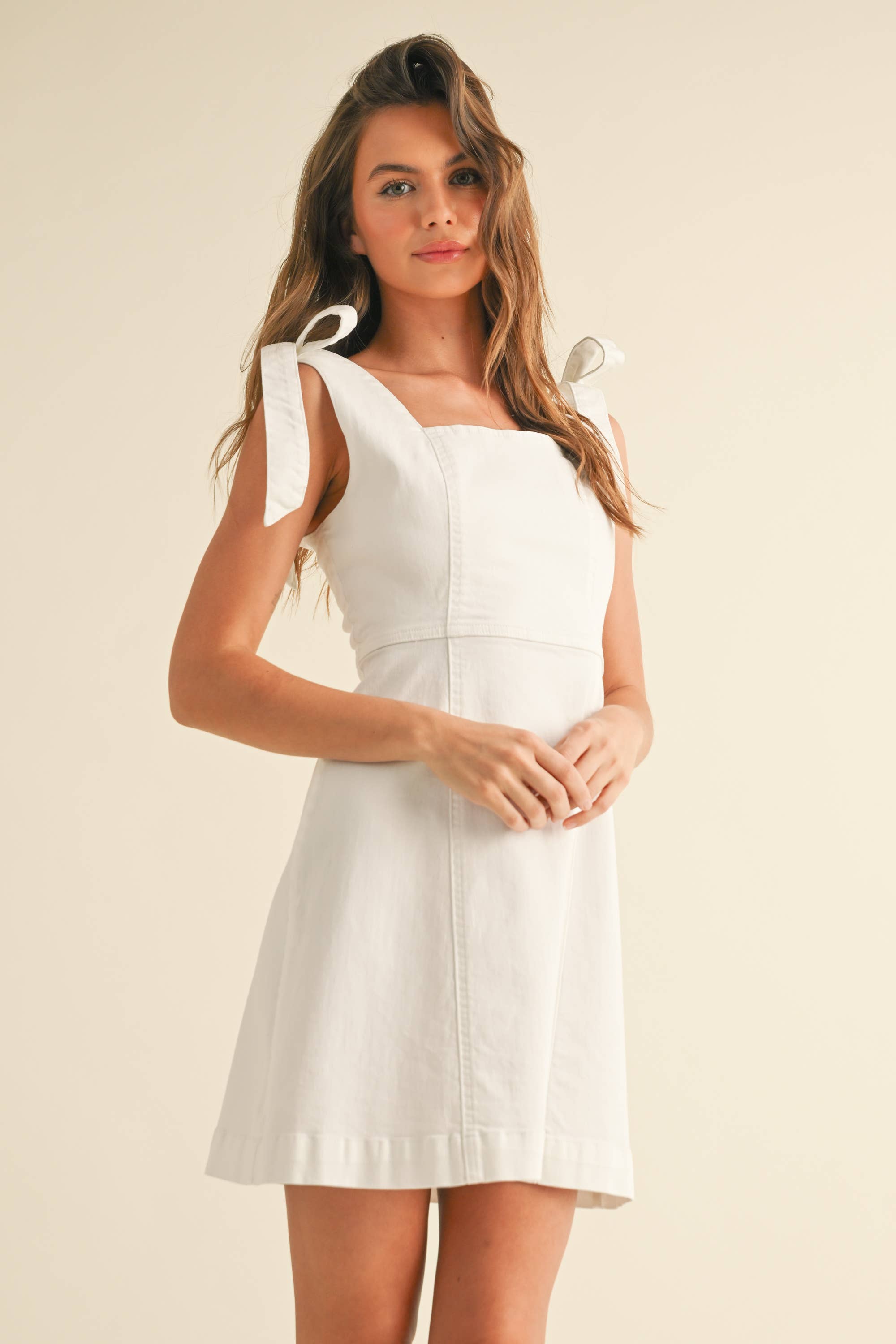 Lucy | Stretch Cotton Tie on Sleeve Dress