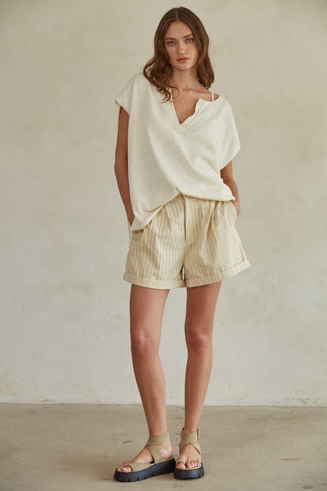 Soren Striped Wide Leg Shorts With Pockets