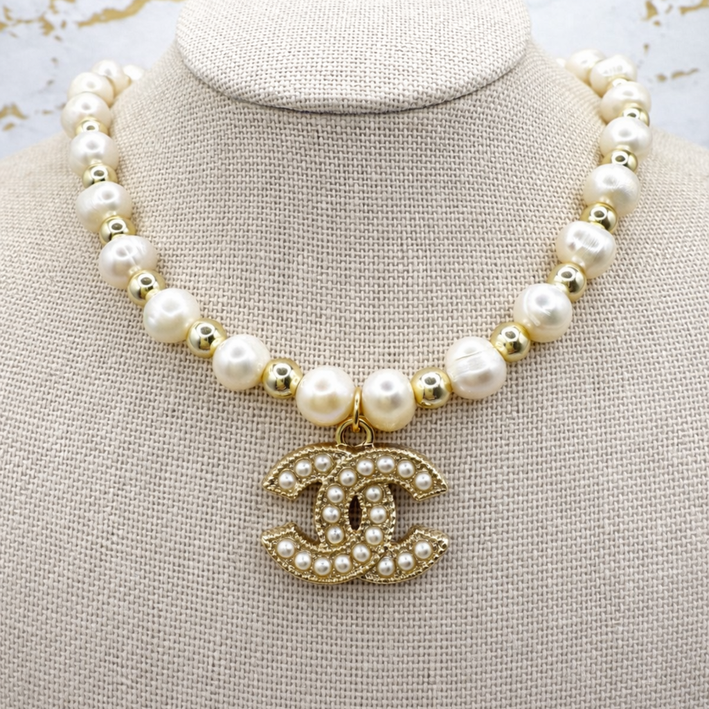14KG Filled 5mm Beaded + Freshwater Pearl Stretch Necklace