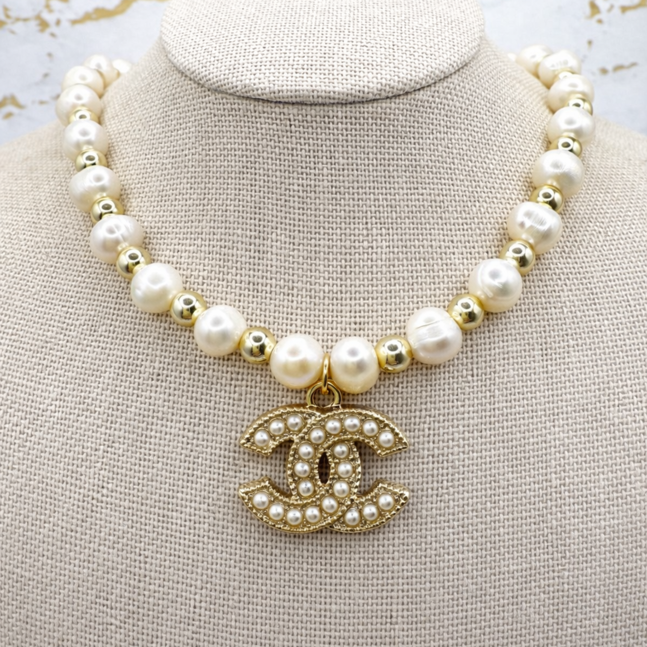 14KG Filled 5mm Beaded + Freshwater Pearl Stretch Necklace
