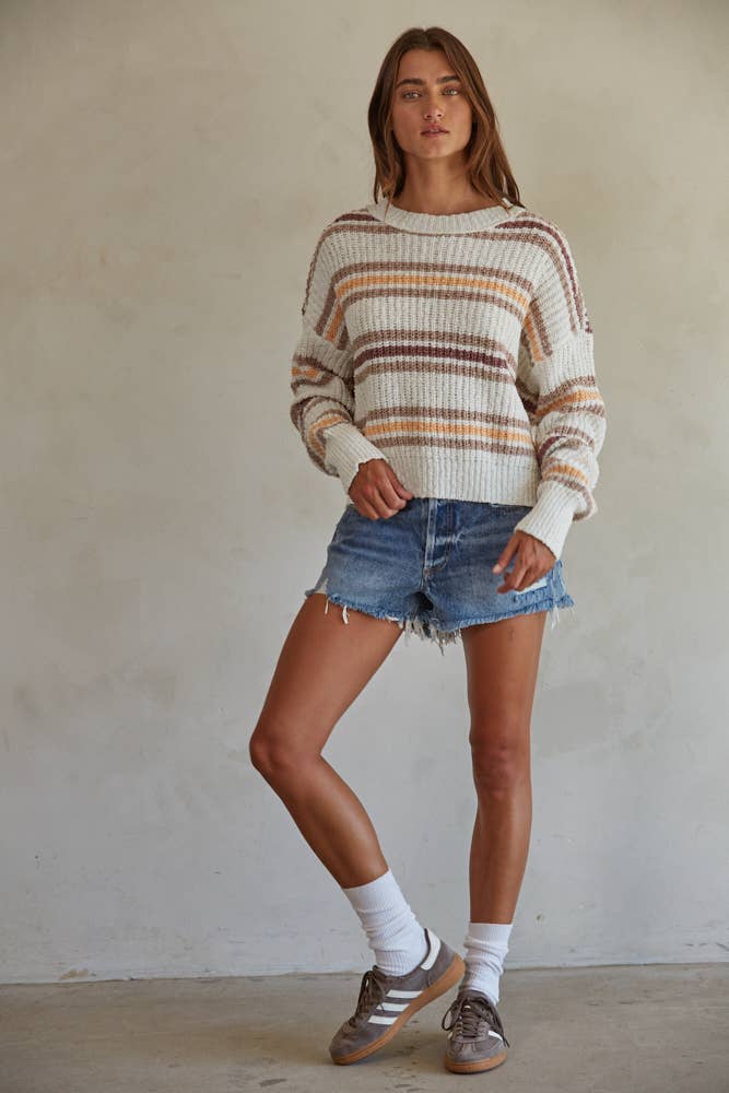 Magdeline | Knit Striped Sweater Long Sleeve Mock Neck Pullover