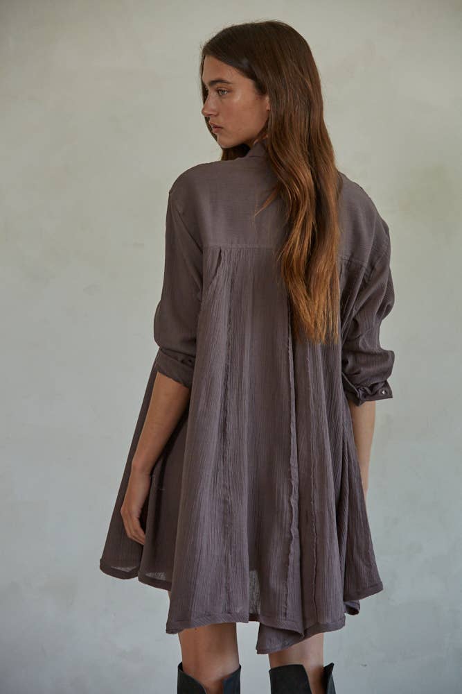 Dylan | Woven Cotton Long Sleeve Collared Button Down Tunic