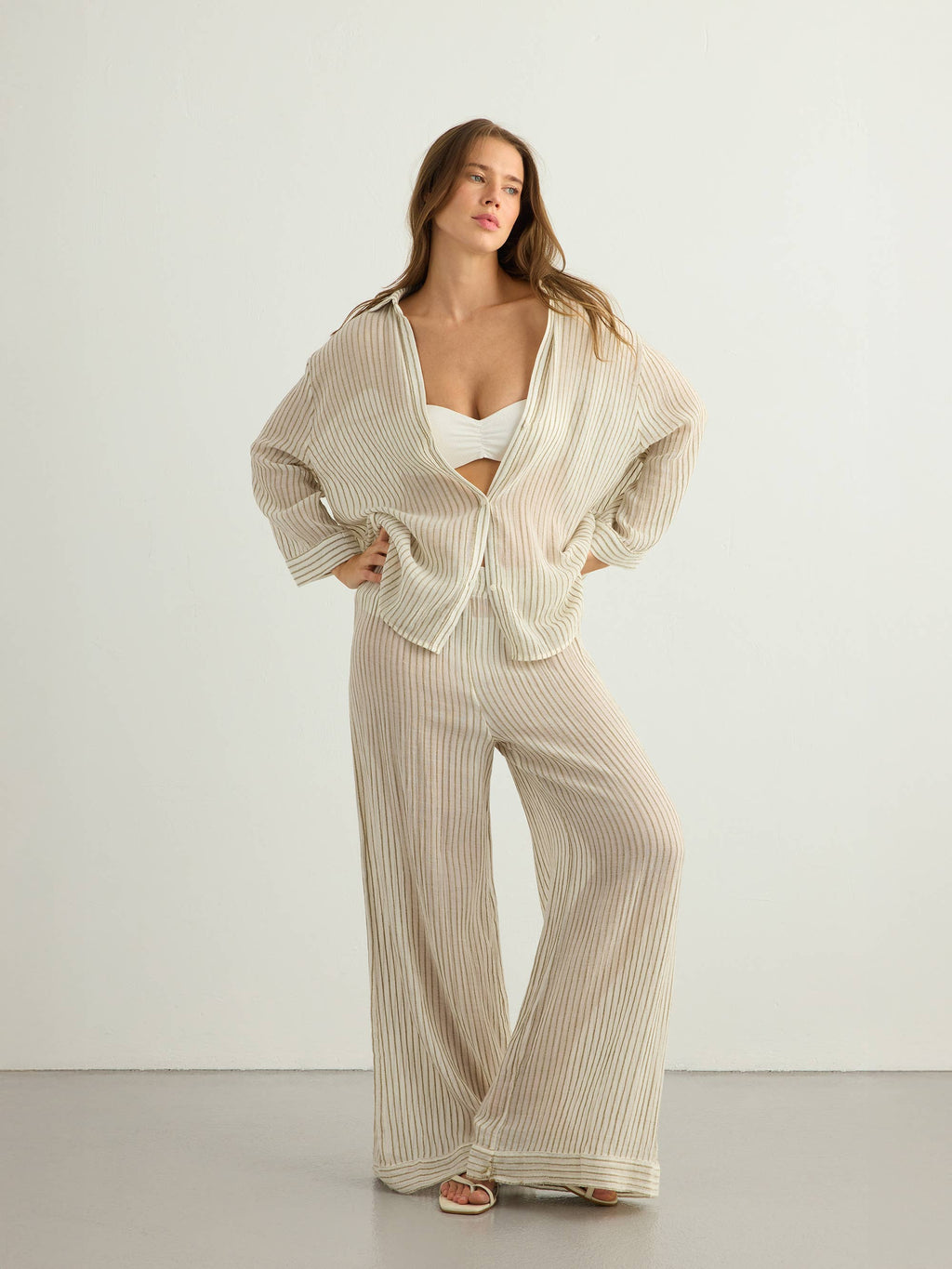 Voyage Set 100% Textured Cotton | Khaki Green Stripes