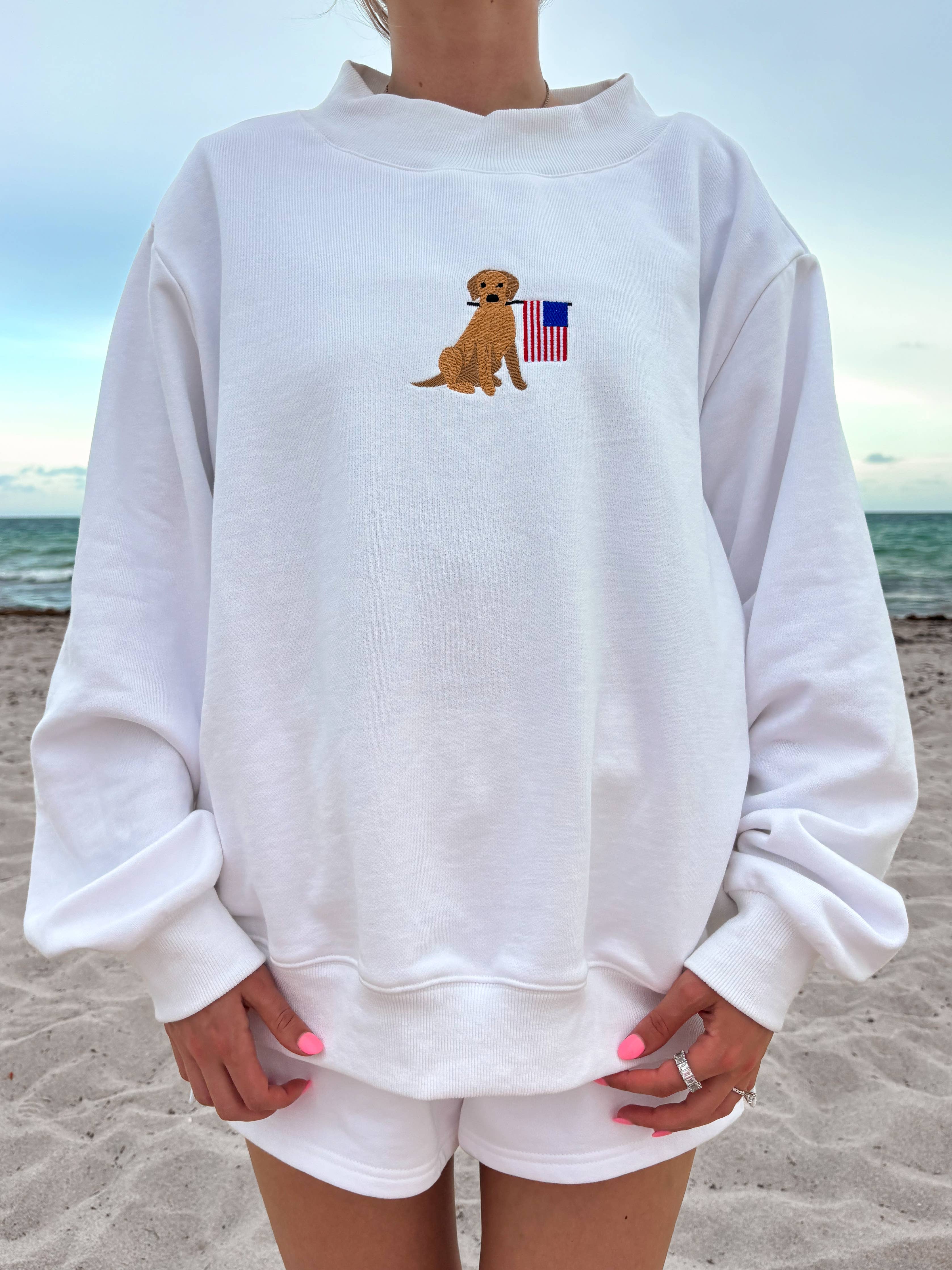 White American Flag Dog | Mockneck Sweatshirt 100% Cotton