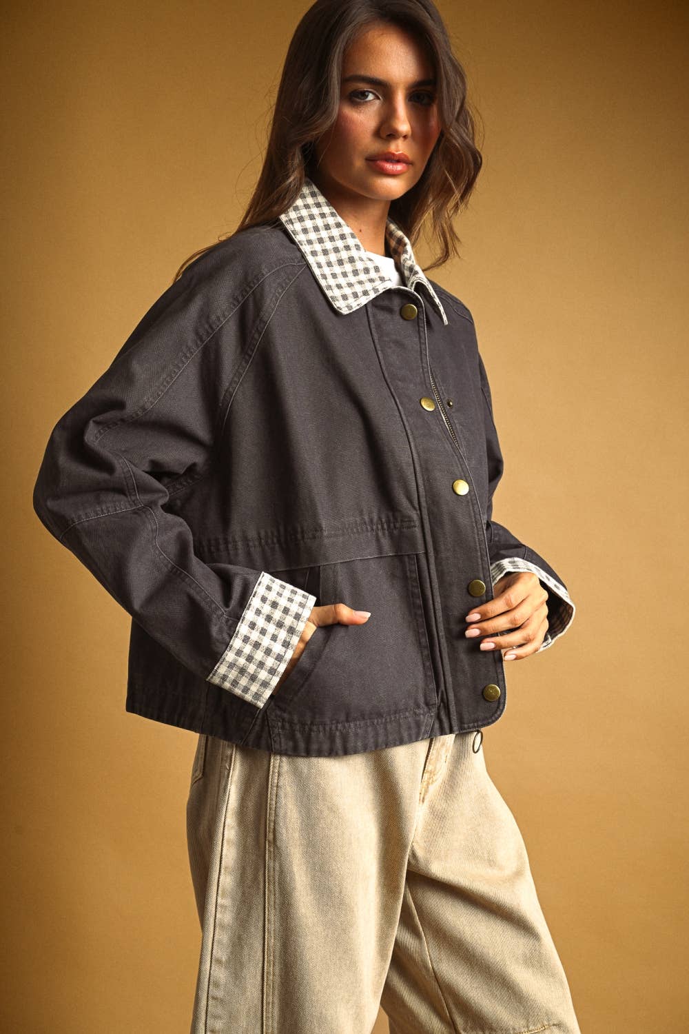 Esmé | 100% Cotton Gingham Collared Twill Jacket