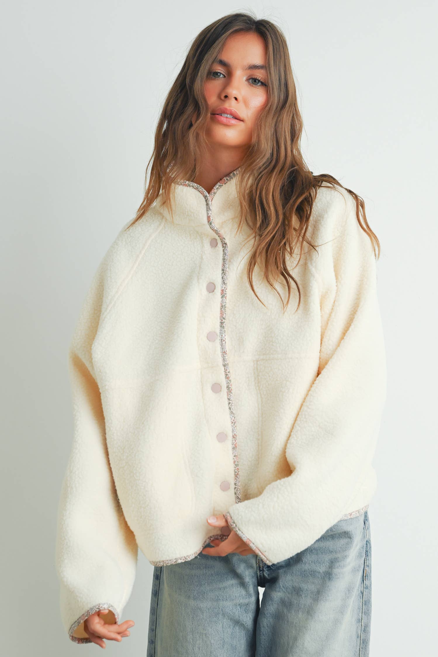 Ember | Fall Cozy Snap Mock Neck Sherpa Fleece Jacket