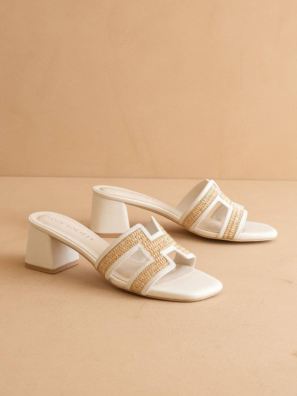 The Eileen | White Raffia H-Cutout Block Heel Slide Sandal
