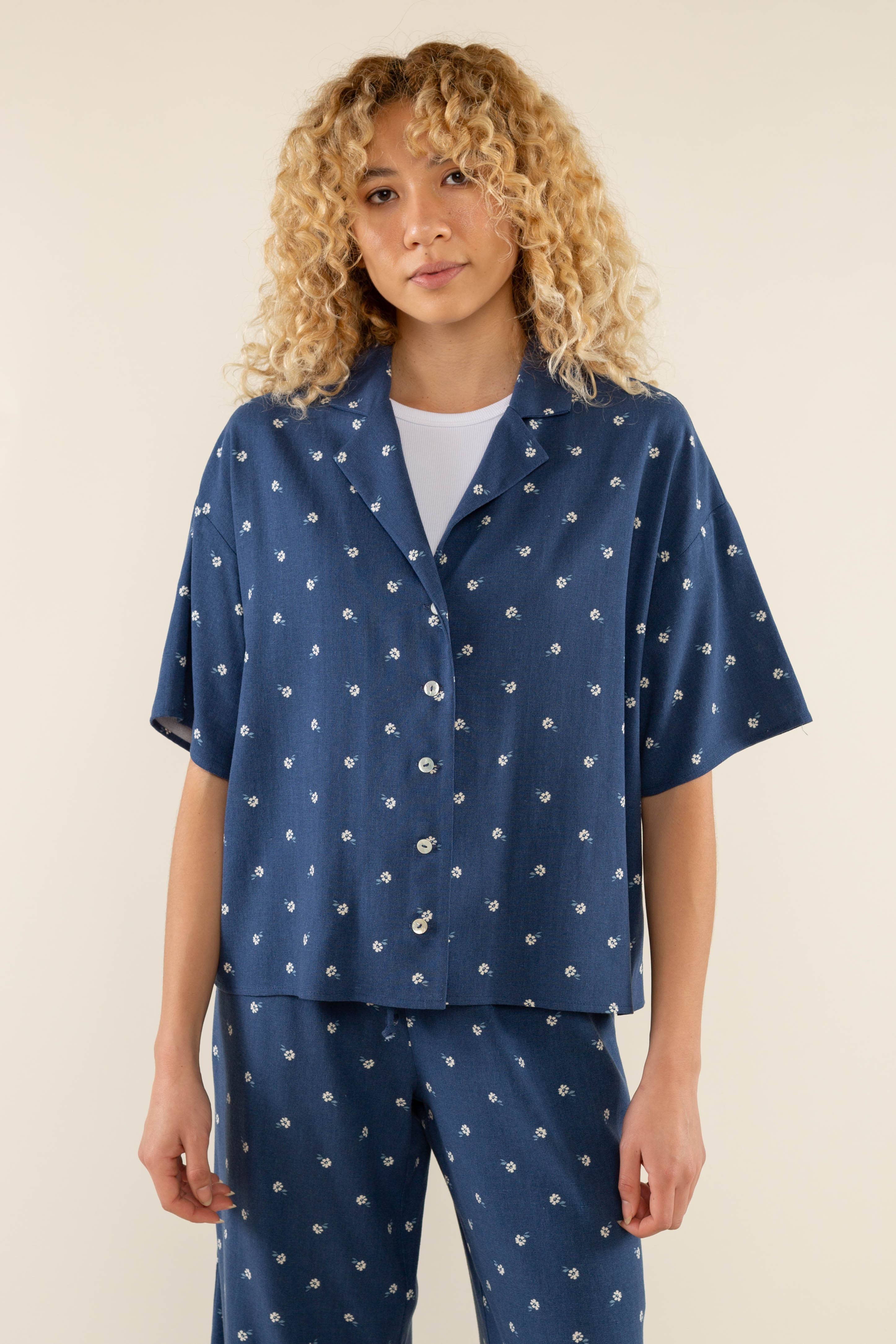 Luna | Boxy Button Up Shirt Ditsy Floral Blouse