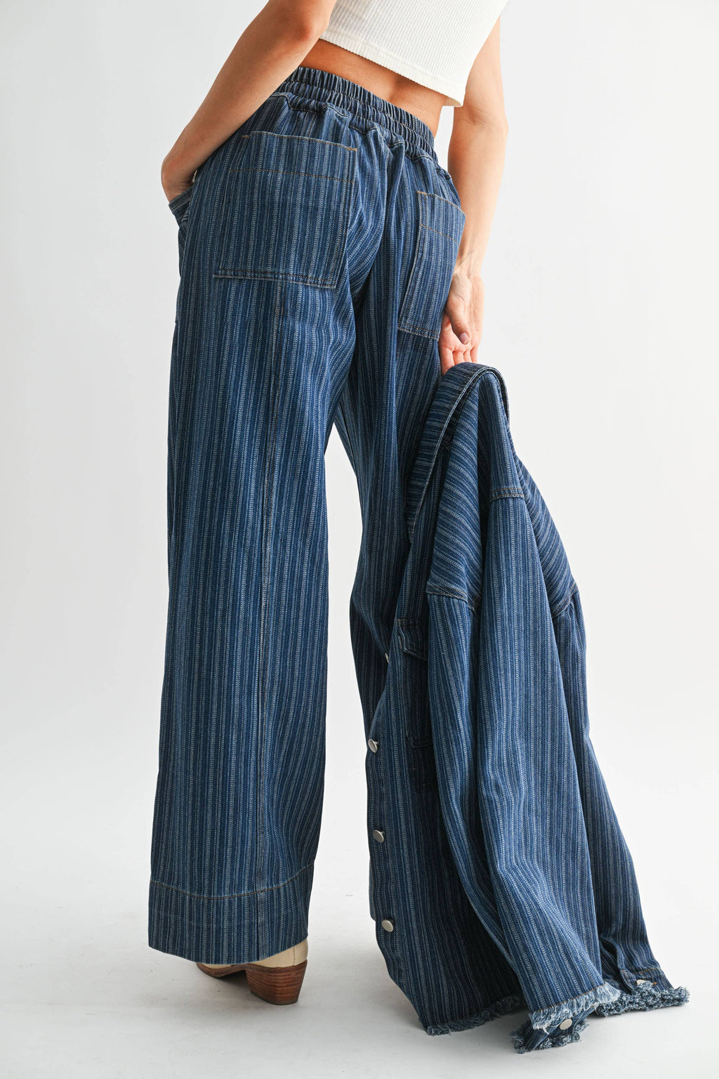 September | Wide-Leg Striped Denim Trousers