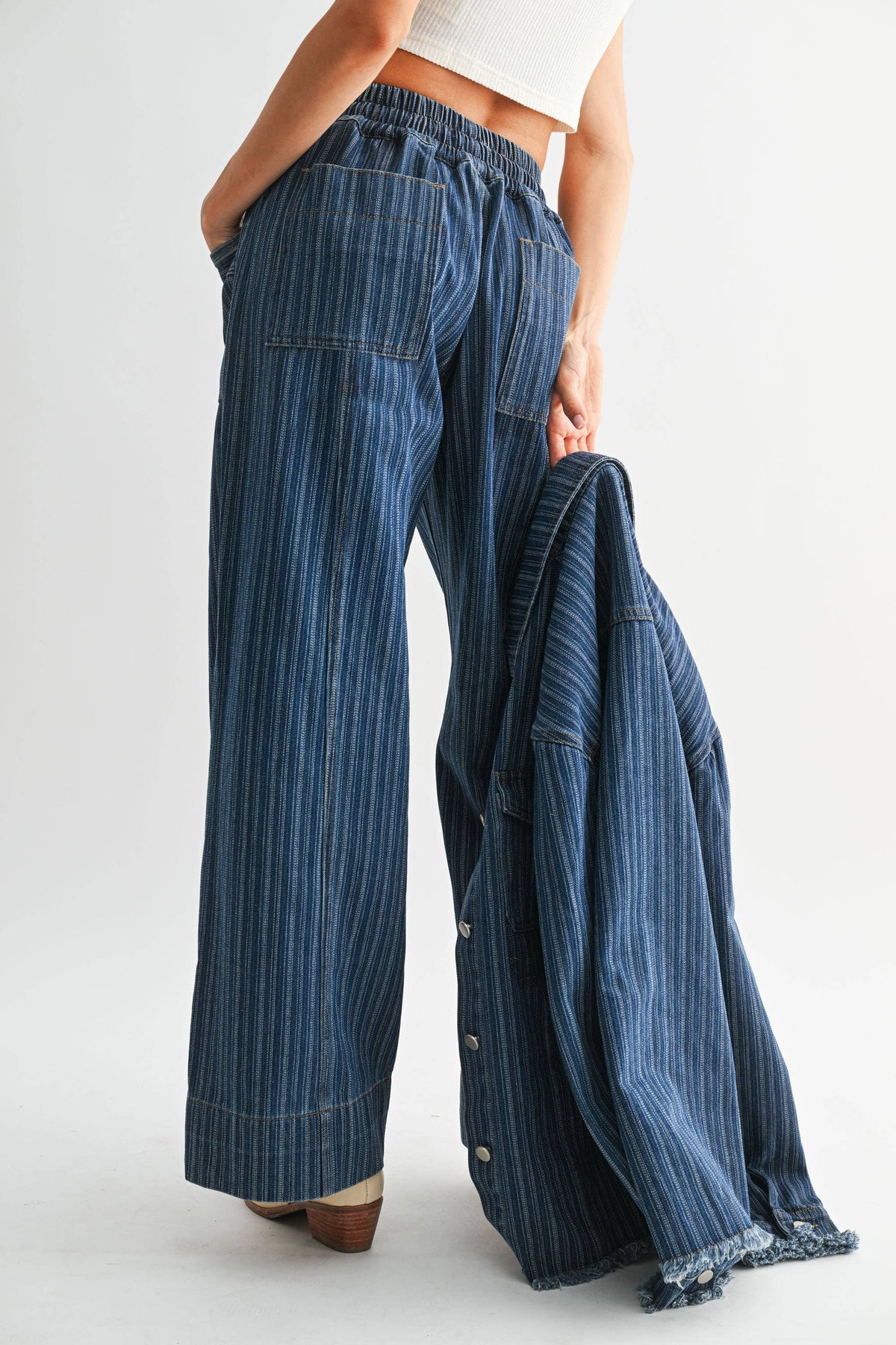 September | Wide-Leg Striped Denim Trousers