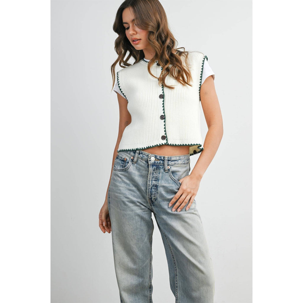 Sail | Contrast Trimmed Sleeveless Cardigan
