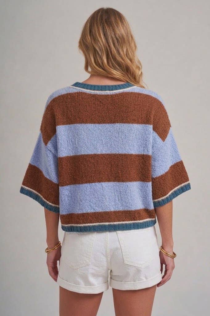 Blues | Wide Stripe Loose Fit Drop Shoulder Sweater Top