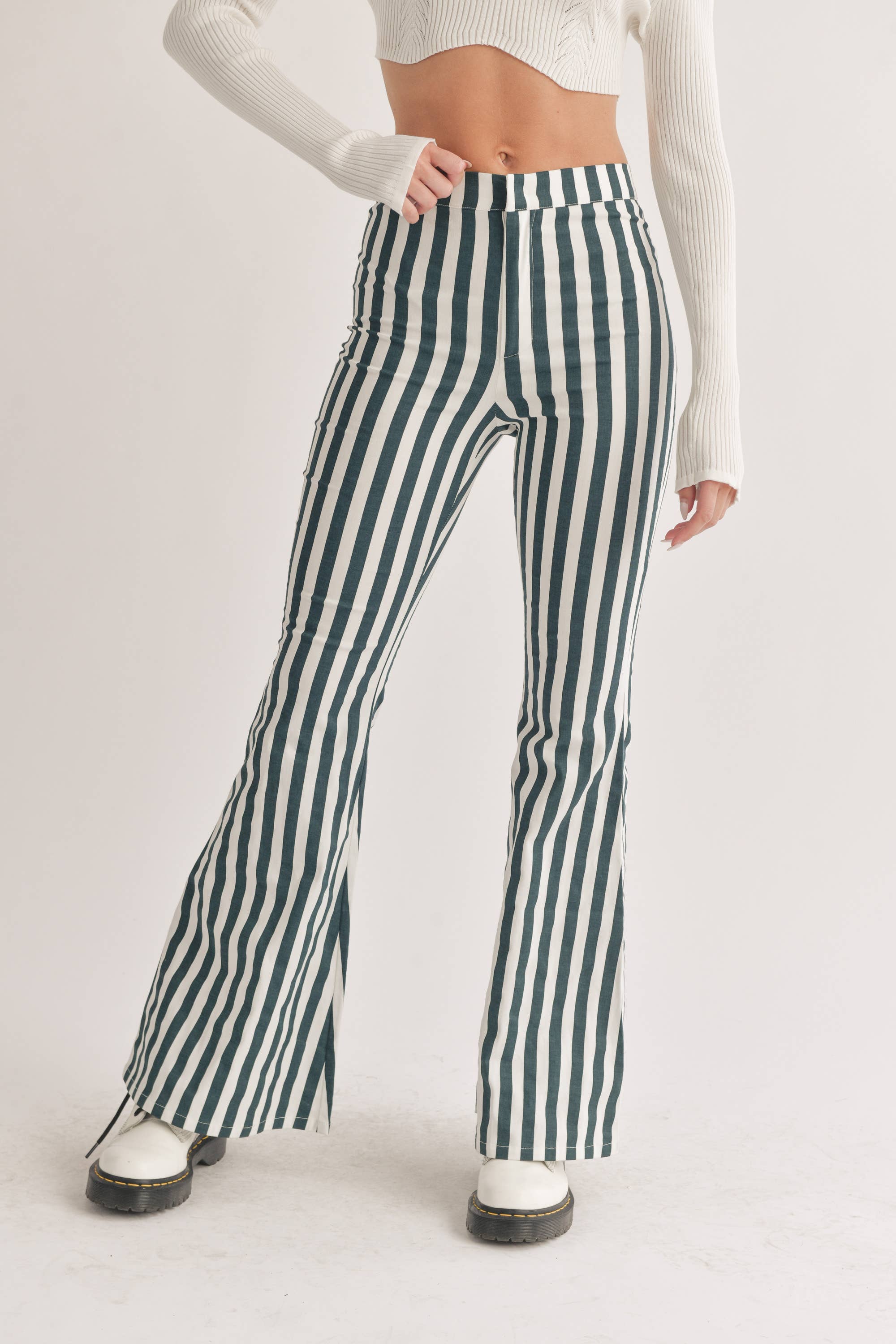 Hadleigh | Vertical Striped High Waisted Flared Pants