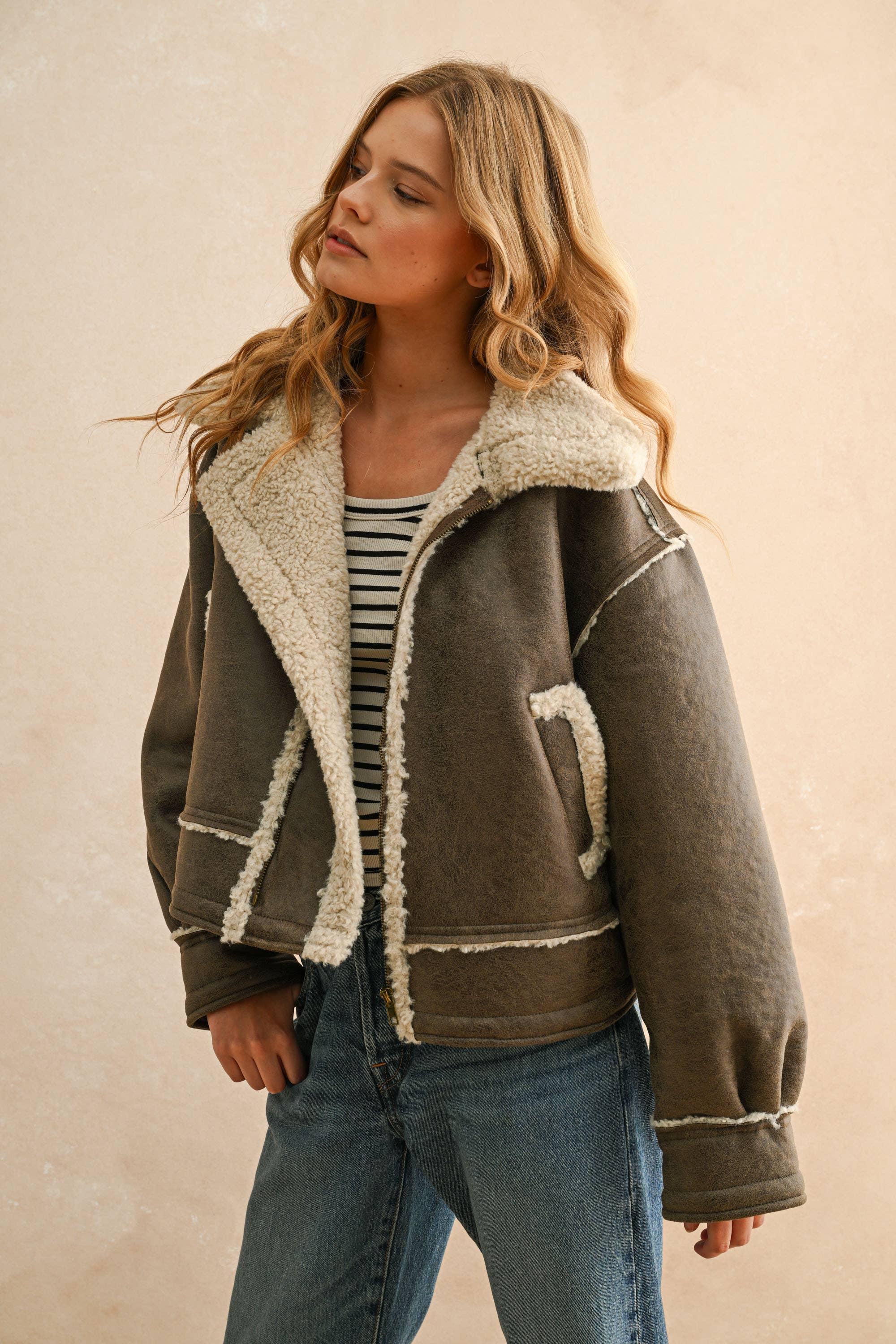 Colette | Sherpa Lined Pu Jacket