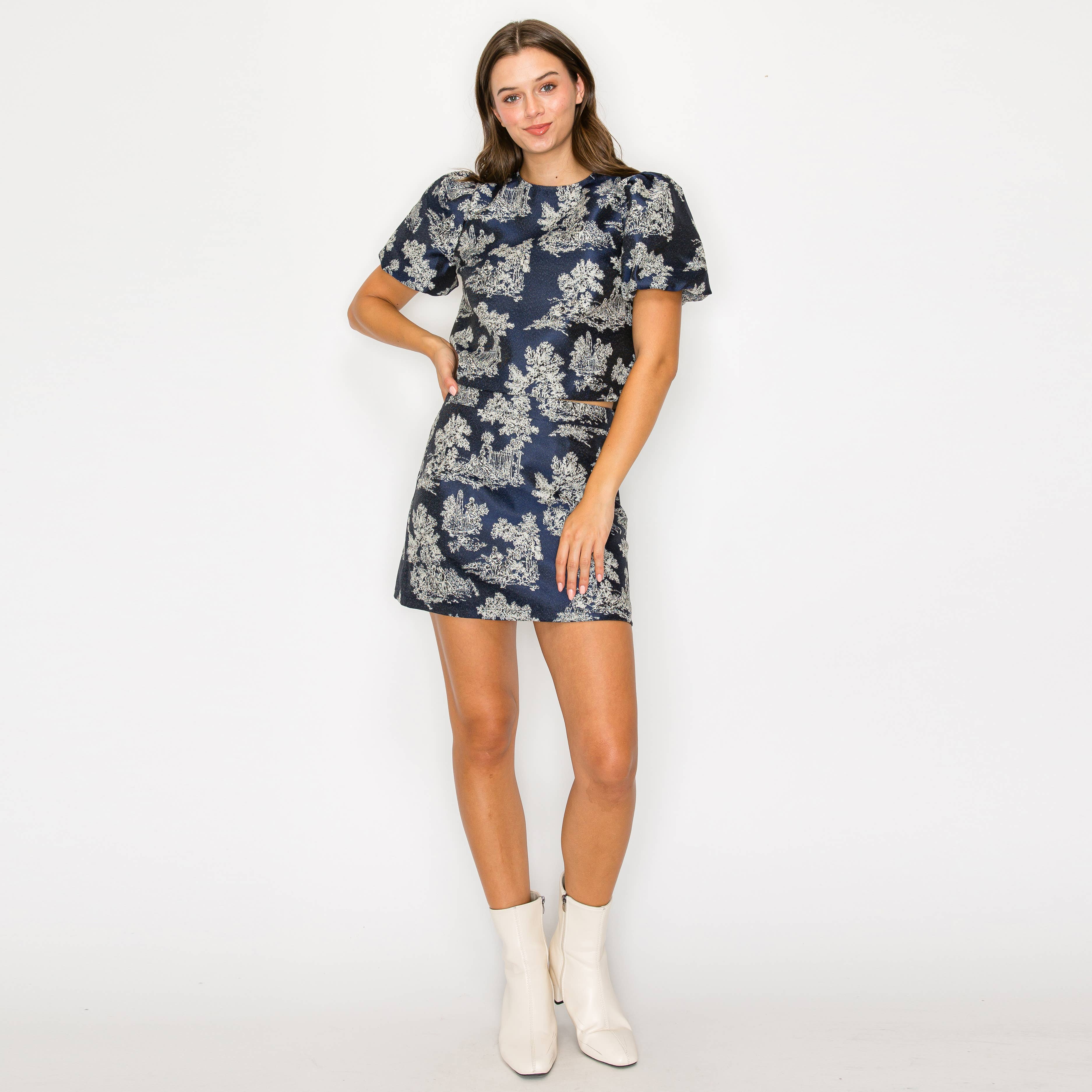 Tilly | Toile Jacquard Pattern Mini Skirt