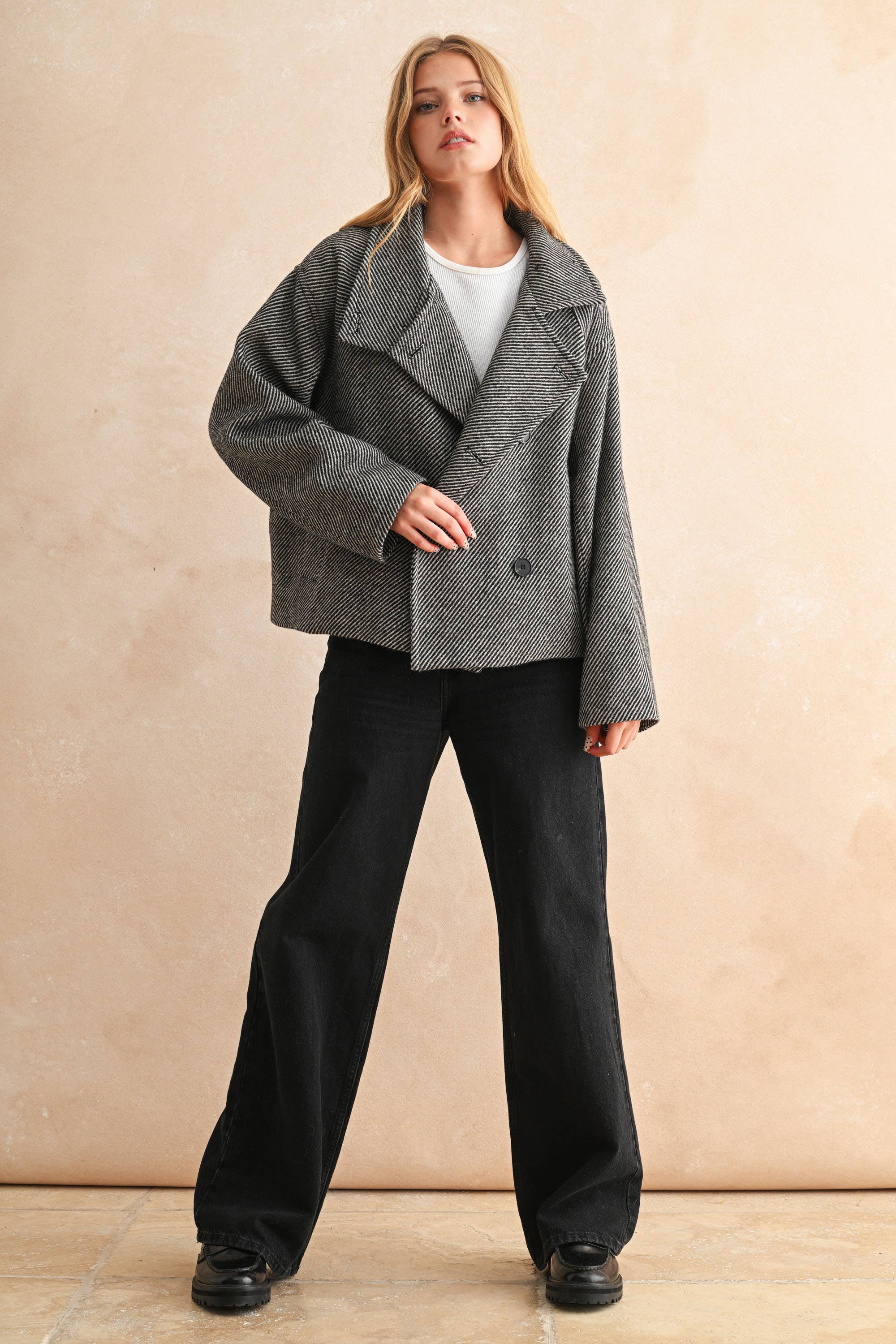 Gabriella | Herringbone Pattern Cape Style Jacket