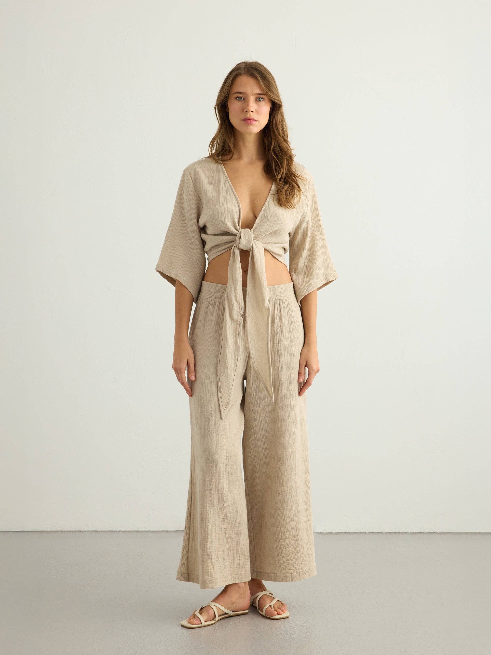Aura Oatmeal | Wrap Top 100% Turkish Cotton