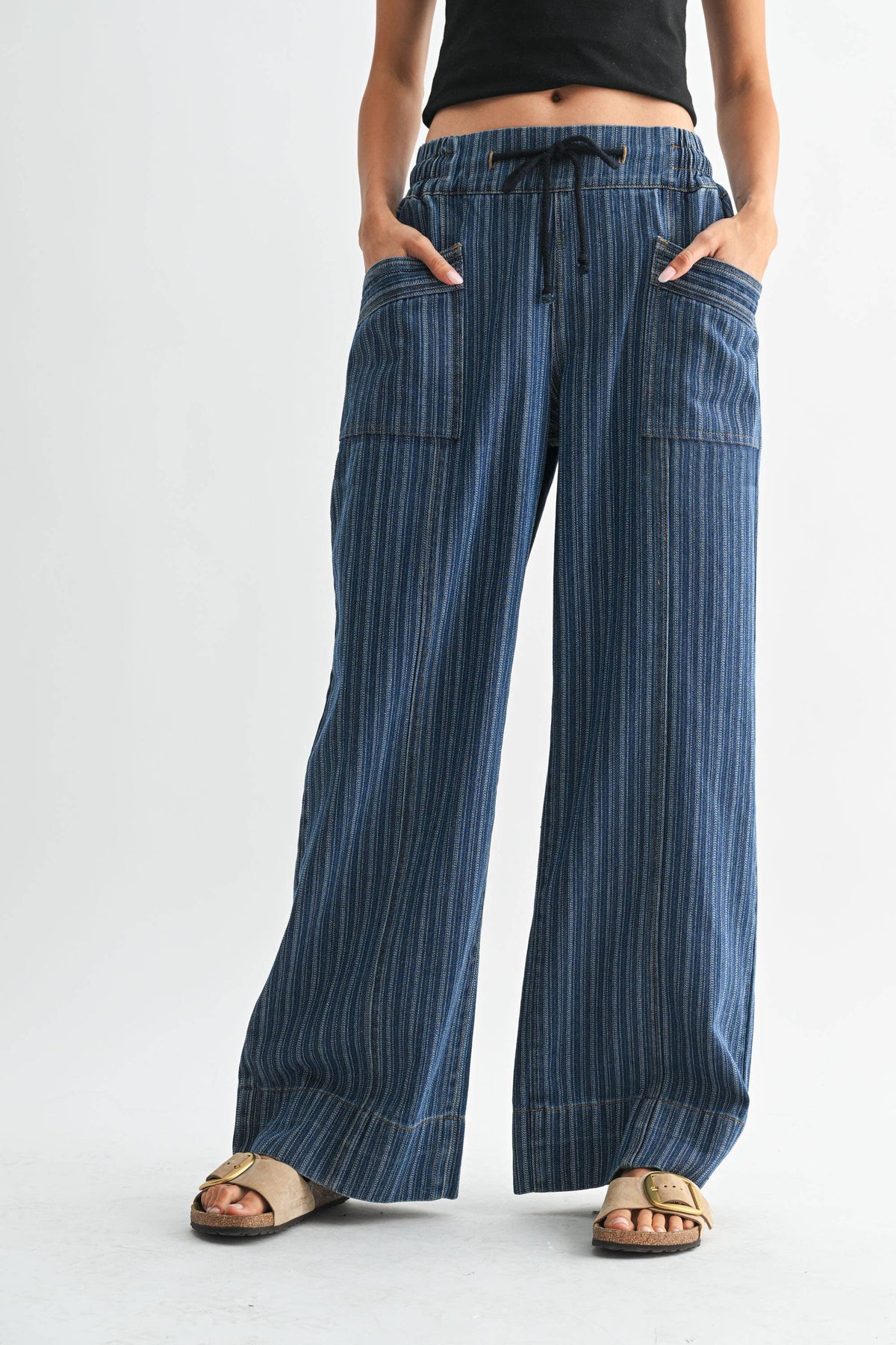 September | Wide-Leg Striped Denim Trousers