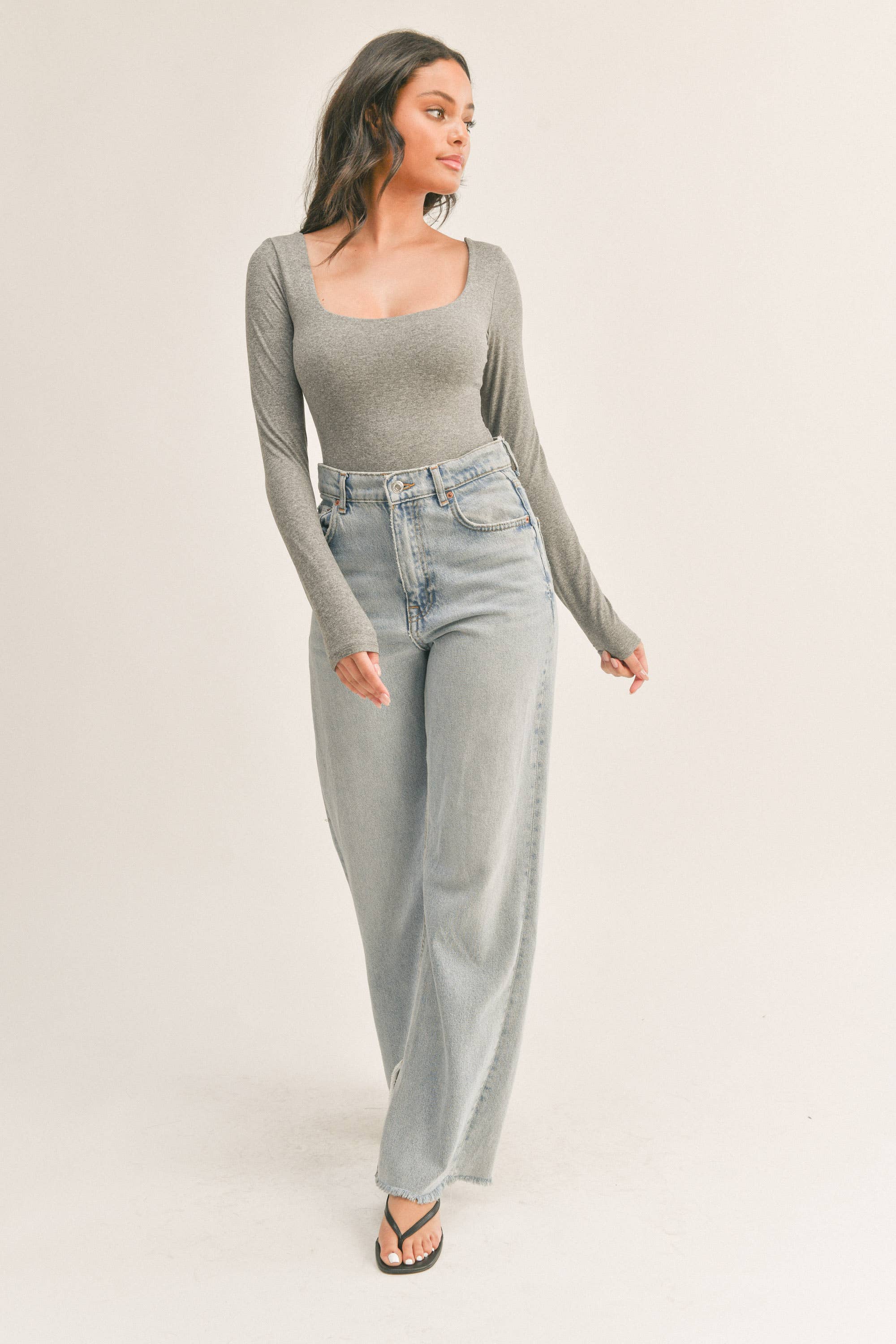 Hollis | Double Scoop Neck Long Sleeve Bodysuit