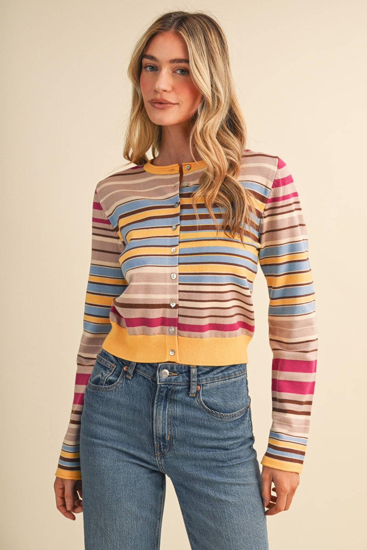Rachel | Multi Color Striped Cardigan Sweater