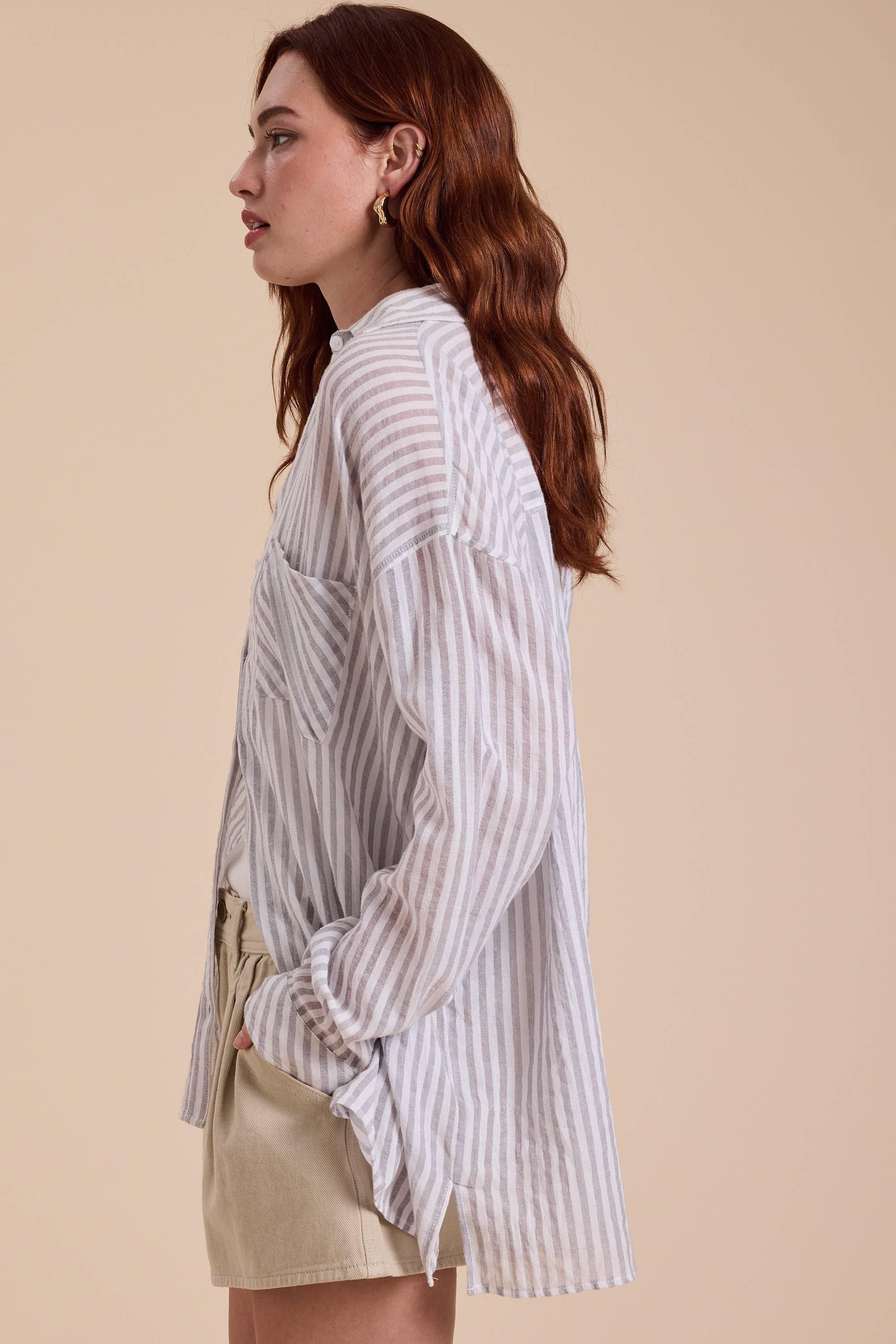 Millionaire Mommy | 100% Cotton Striped Pattern Button Down Shirt