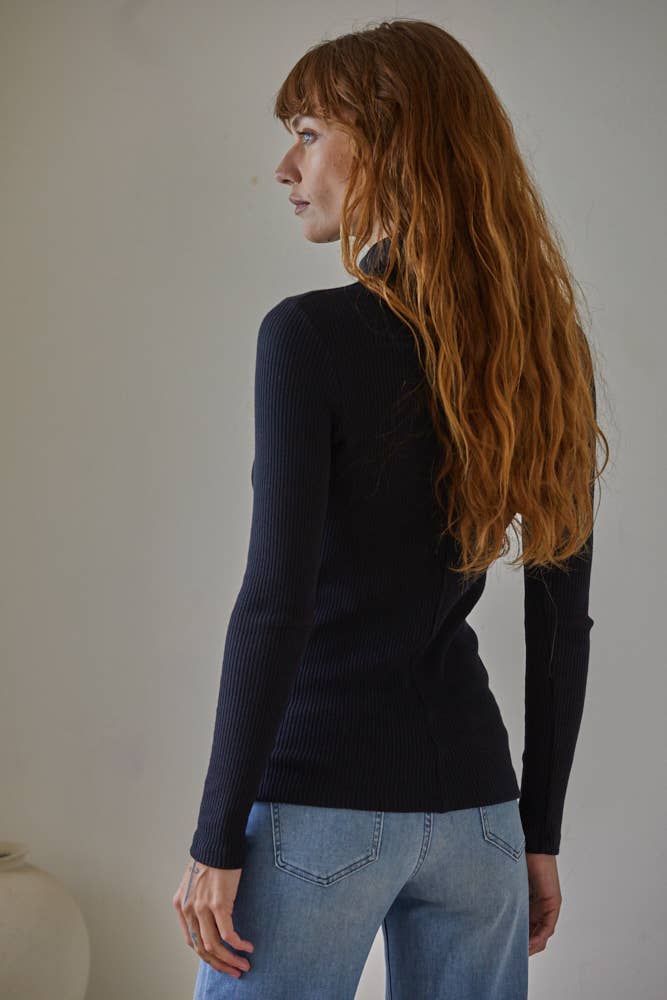 Shea | Knit Cotton Polyester Spandex Ribbed Turtleneck