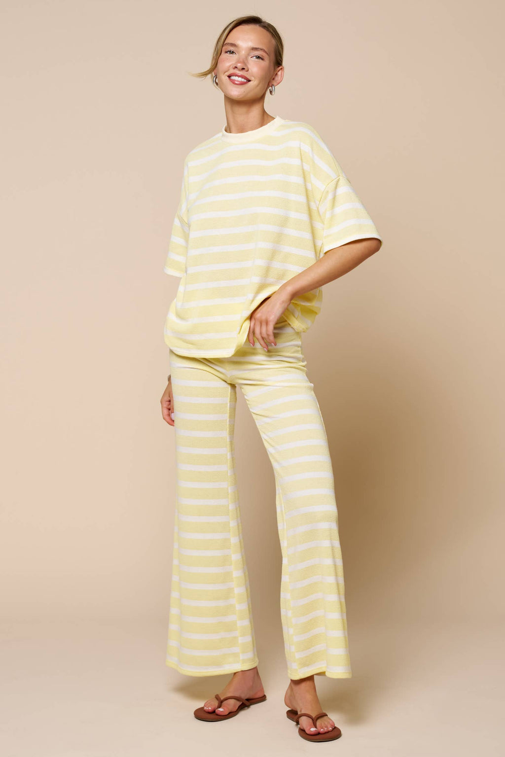 Mabel | Striped Short Sleeve Knit Top & Flare Pant Set