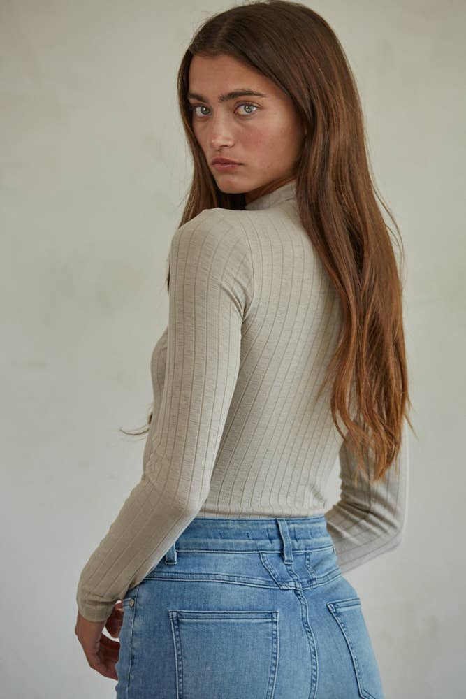 Knit Spandex Ribbed Mock Neck Fitted Top