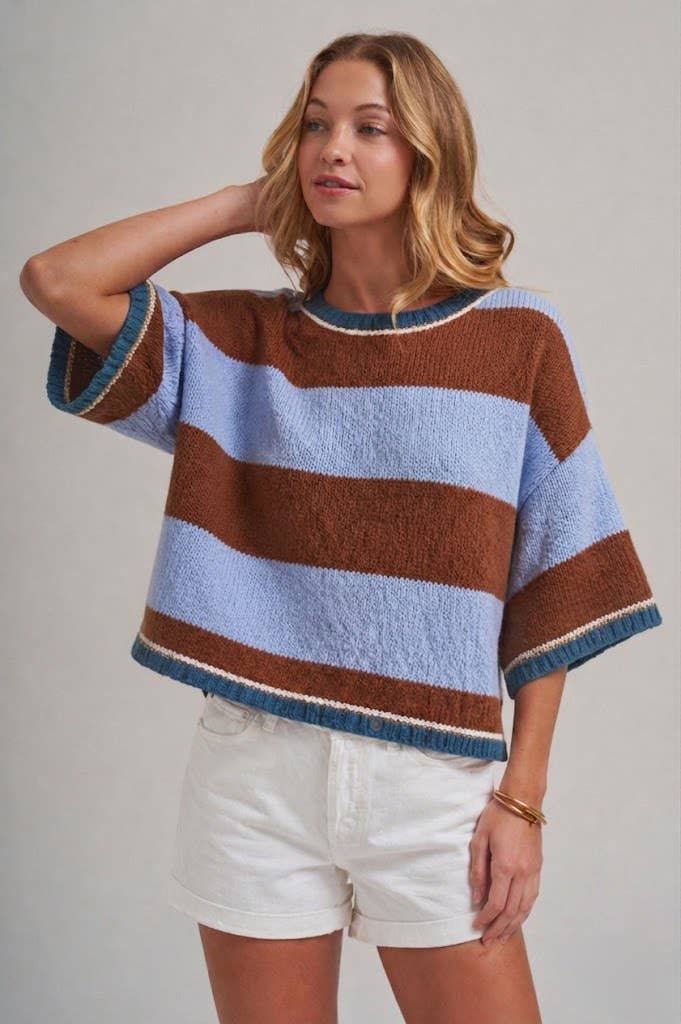 Blues | Wide Stripe Loose Fit Drop Shoulder Sweater Top