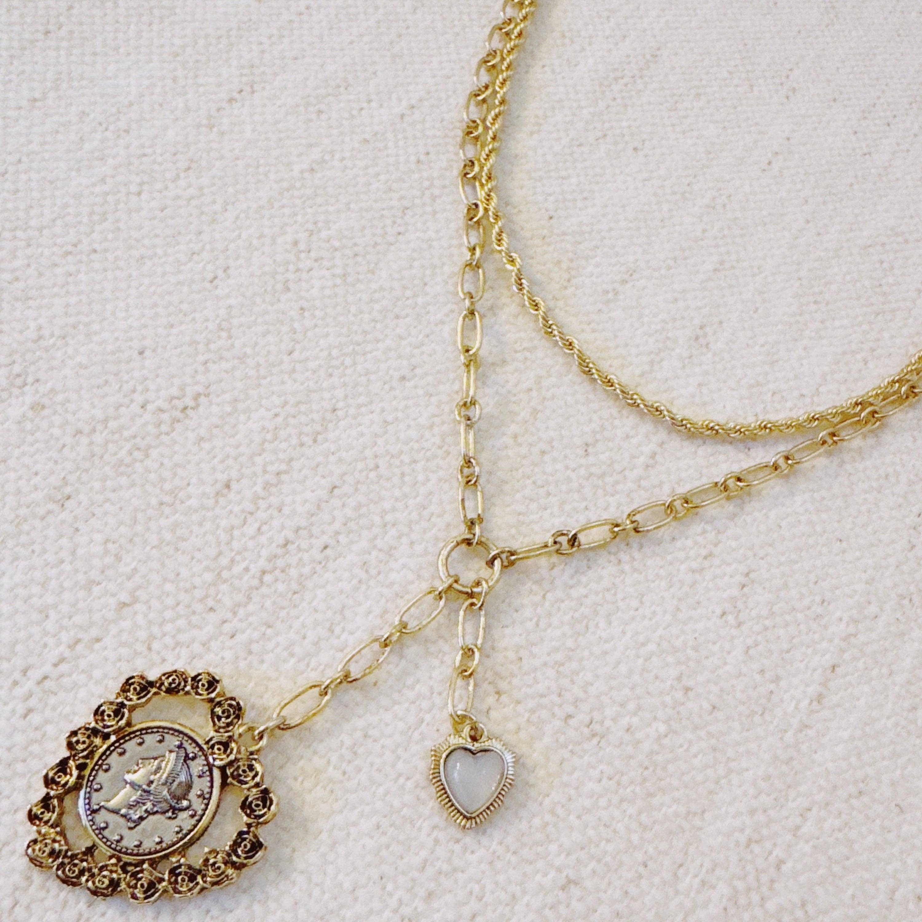 Double Chain Heart Pendant Necklace