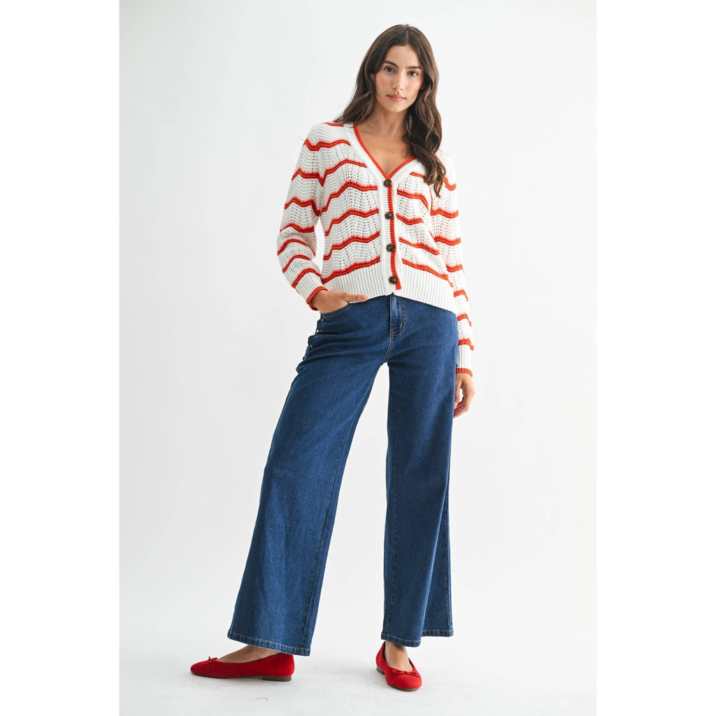 Rusti | 100% Cotton Stripe Knit Cardigan