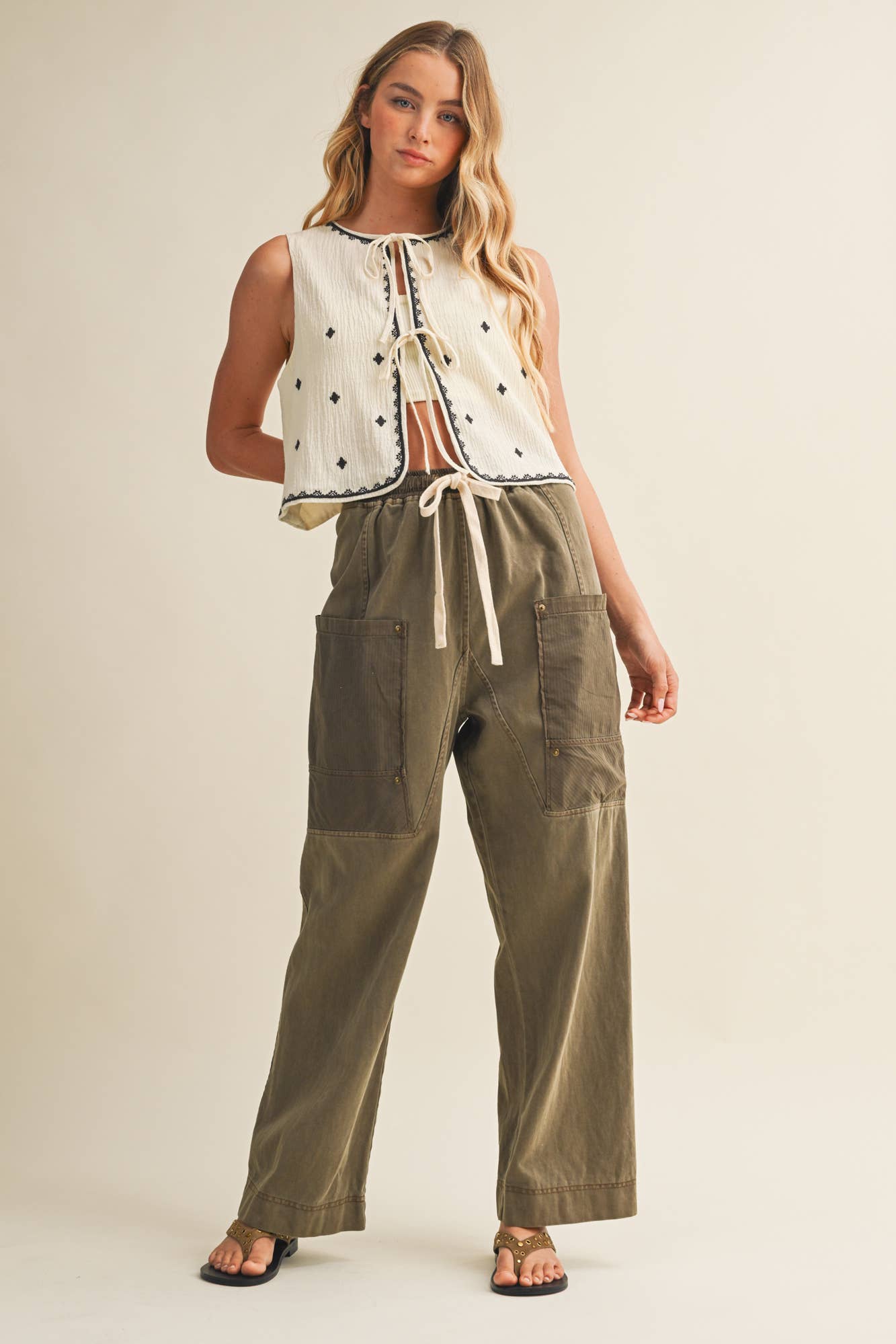 Kelsey | Embroidered Tie Front Vest