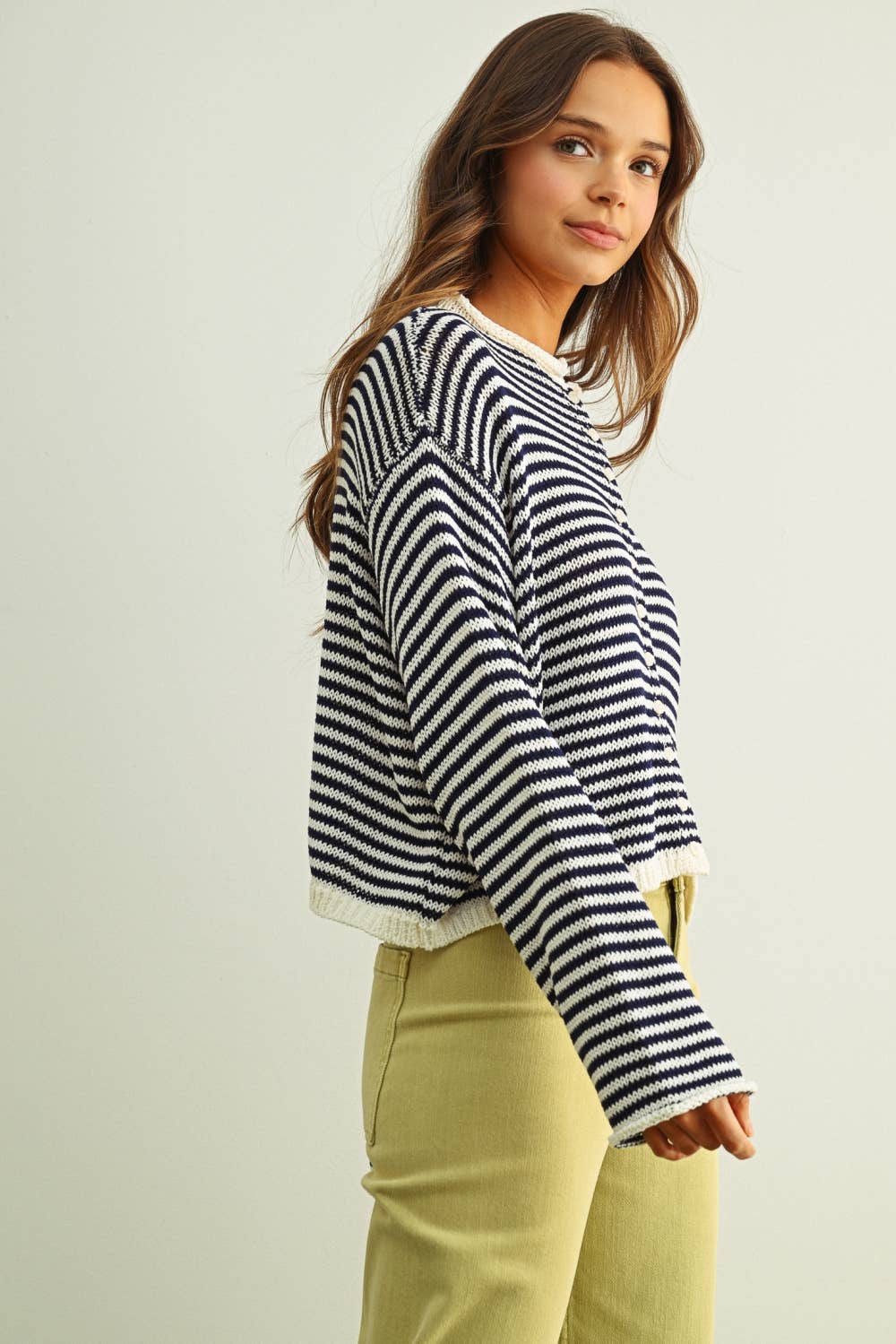 Happy | Stripe Button Front Knoit Cardigan