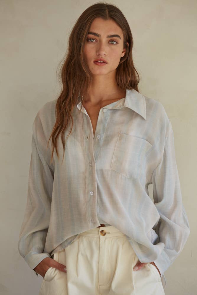 Suki | Button Down Collar Neck Long Sleeve Shirt Top