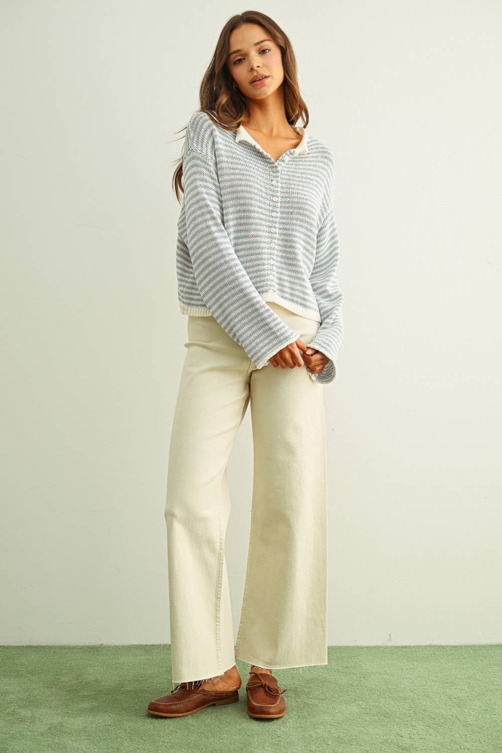 Happy | Stripe Button Front Knoit Cardigan