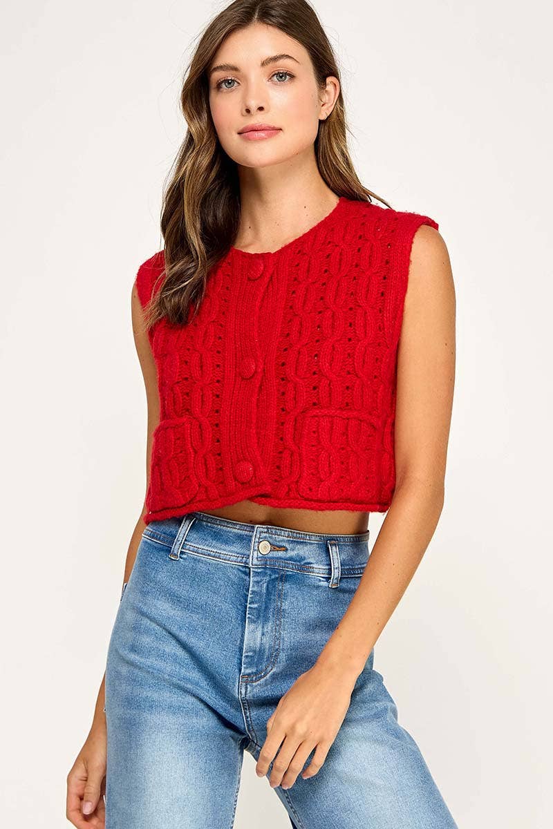 Anthem | Cable Knit Button Sleeveless Vest