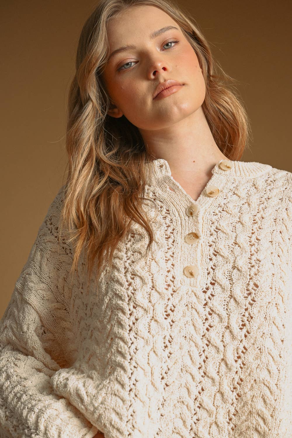 Marley | Cable Sweater Half Button Up Pullover