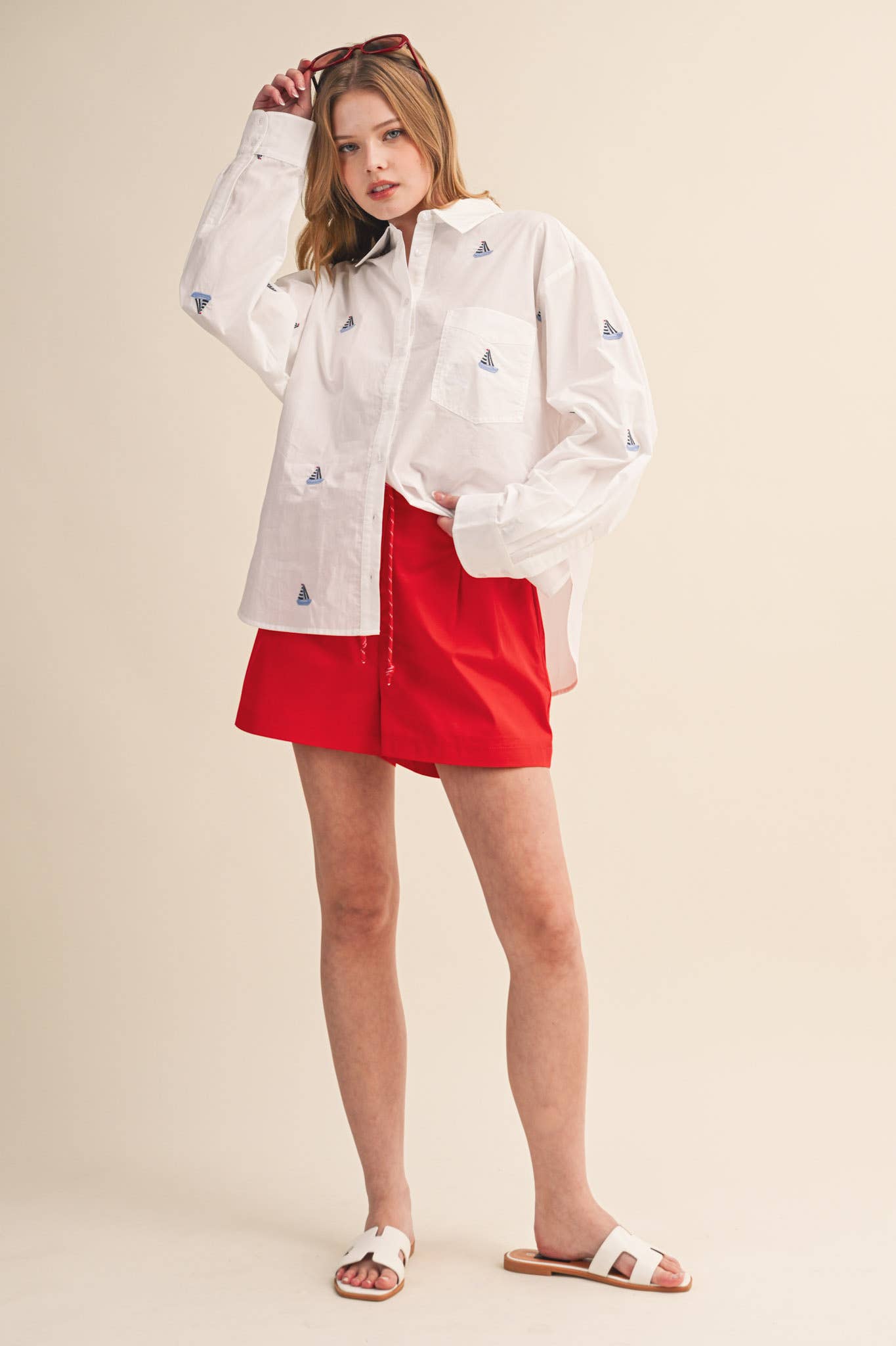 Sailboat | Embroidery Button Down Shirt