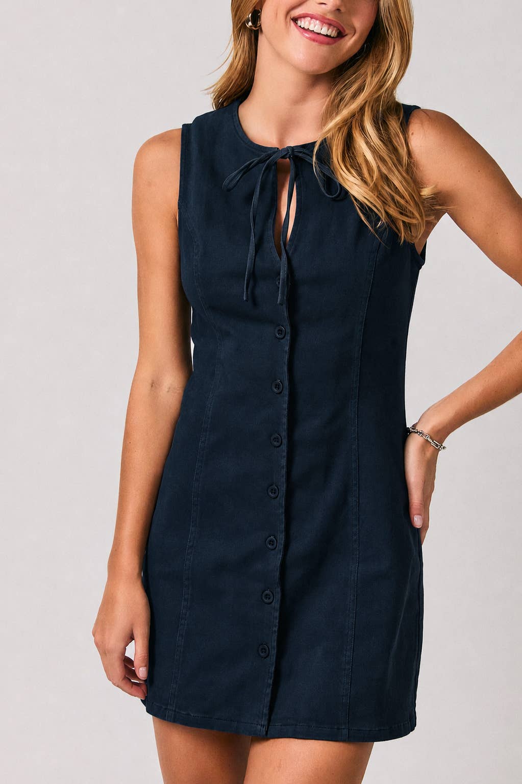 Rory | Keyhole Tie Button Front A-Line Mini Dress