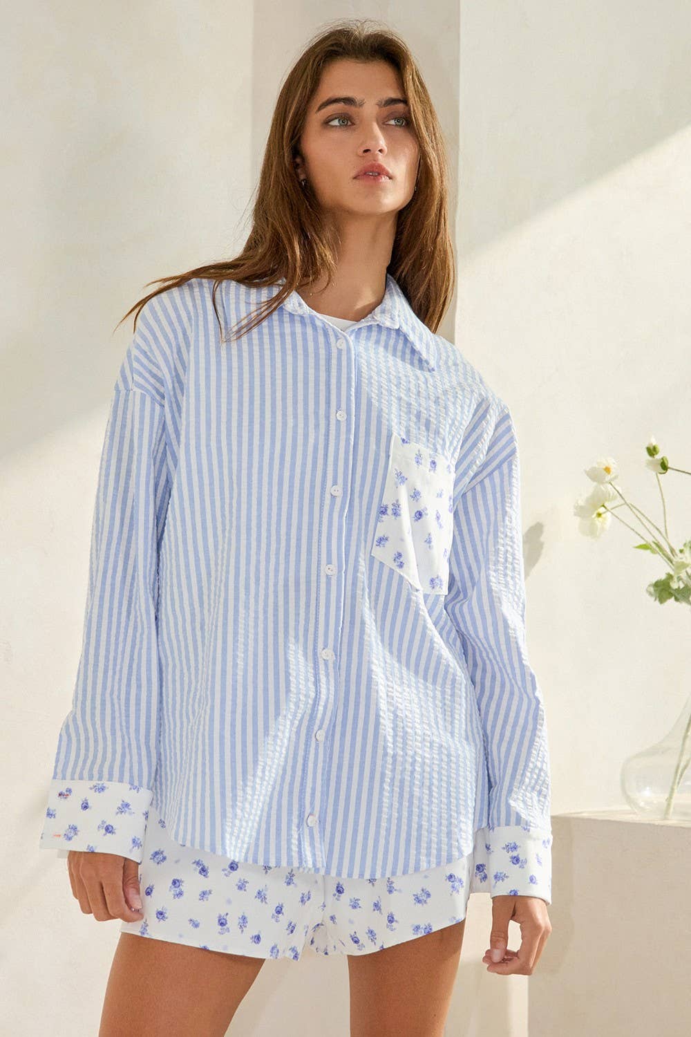 Bea | Floral Contrast Detail Button-Down Shirts